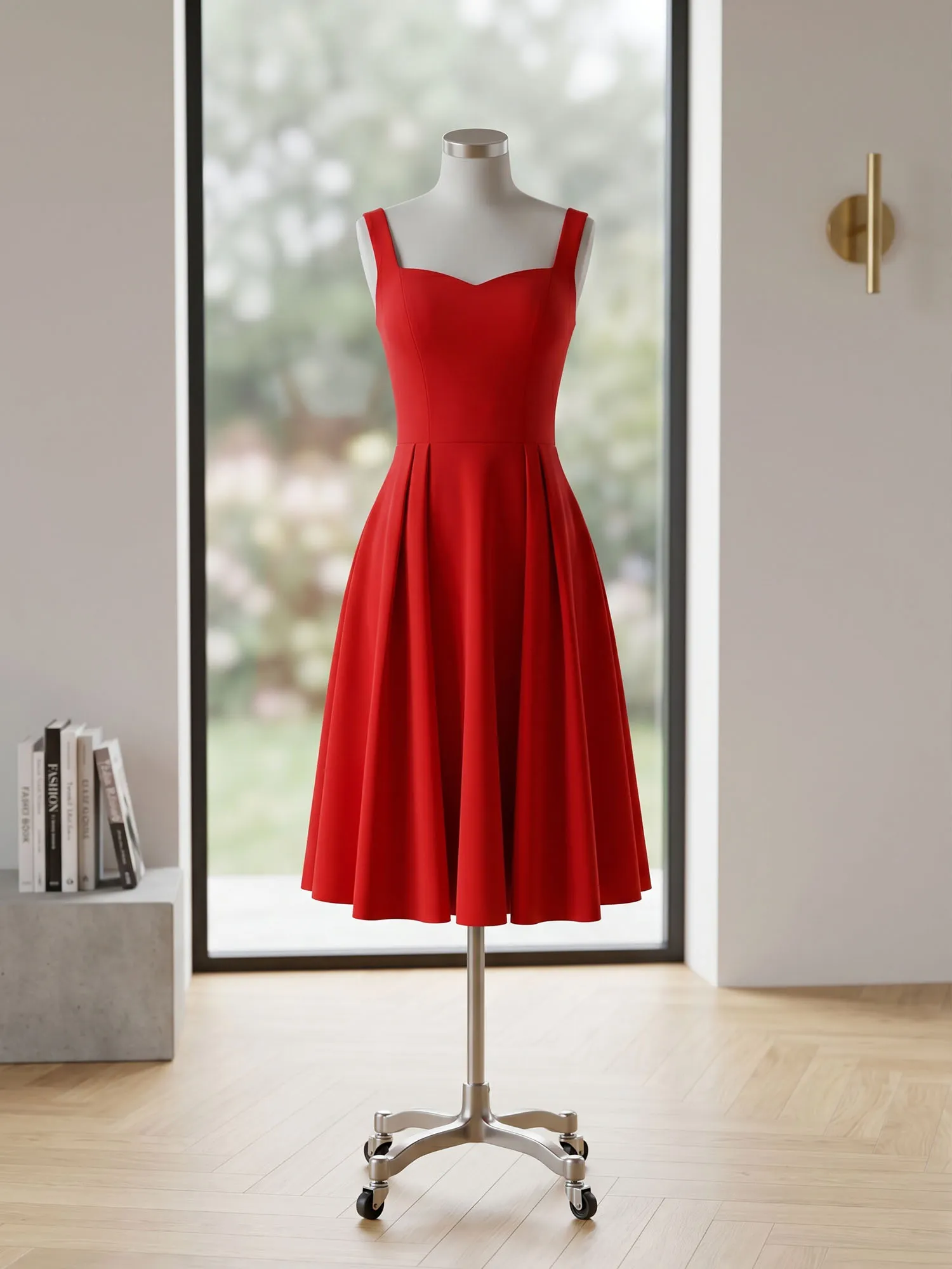 Sweetheart Neck Sleeveless Fit-and-Flare Midi Evening Dress