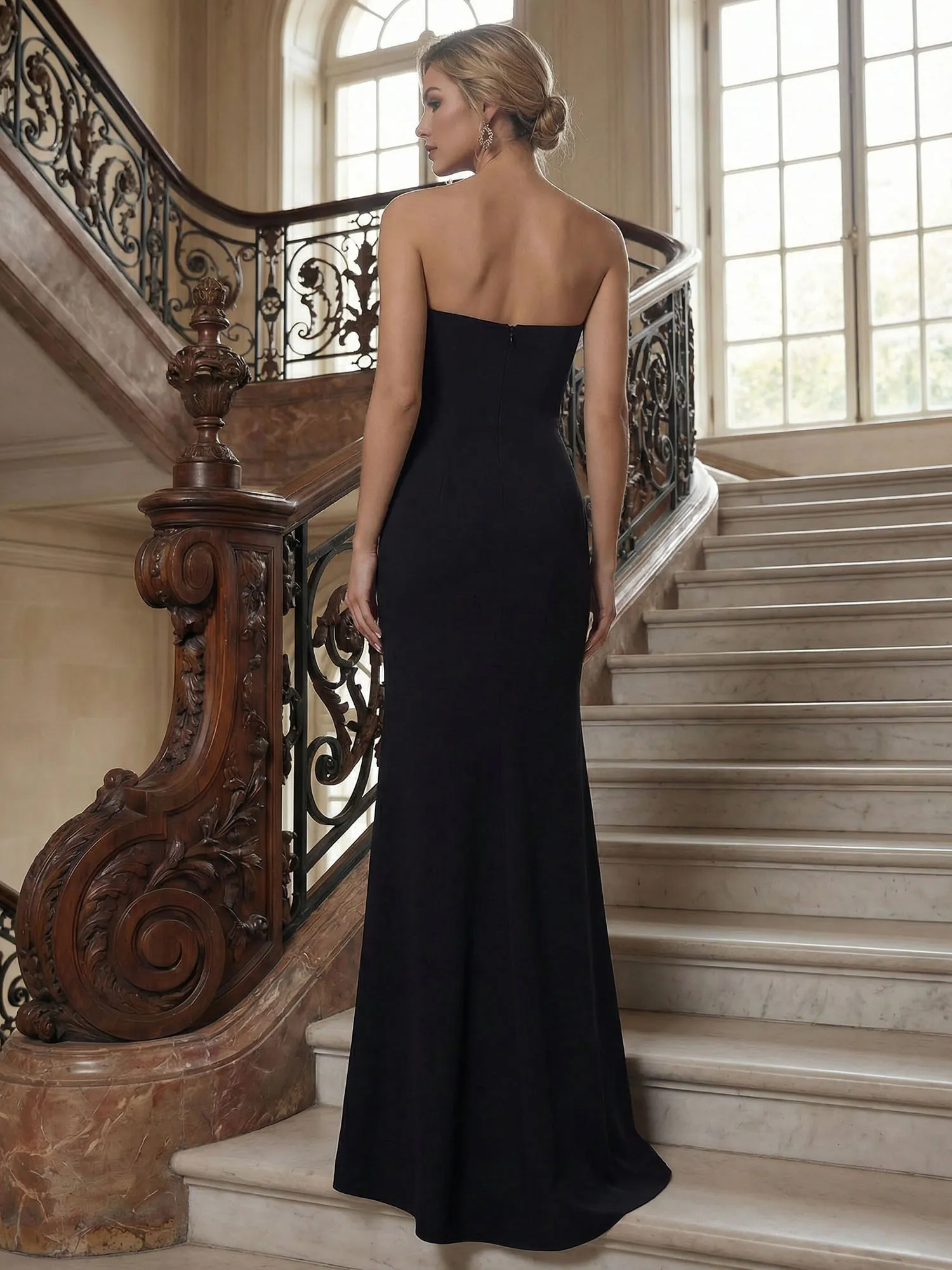 Strapless Two-Tone Draped Mermaid Evening Gown