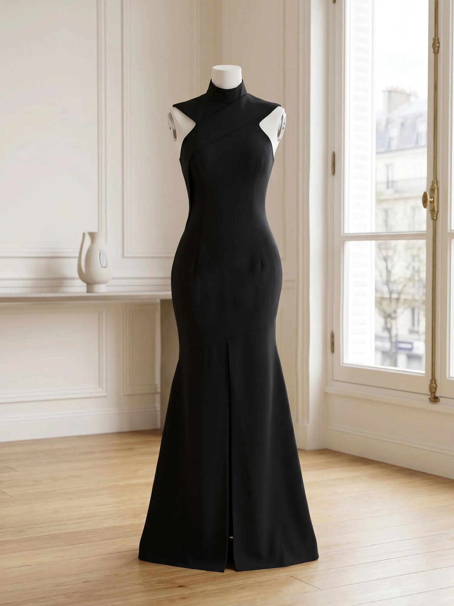 High Neck Asymmetric Cutout Mermaid Evening Gown