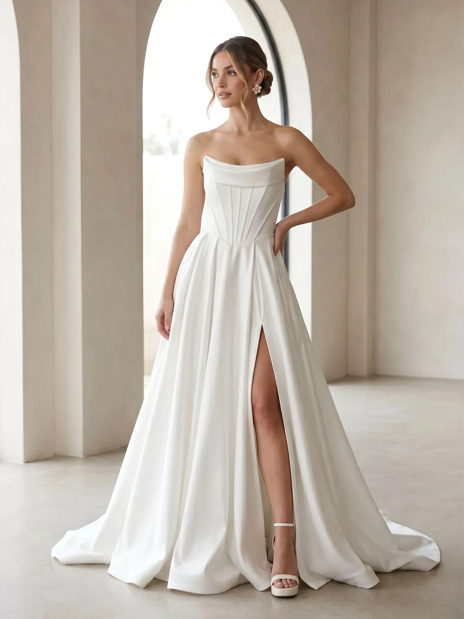 Strapless Corset A-Line Wedding Dress with Front Slit