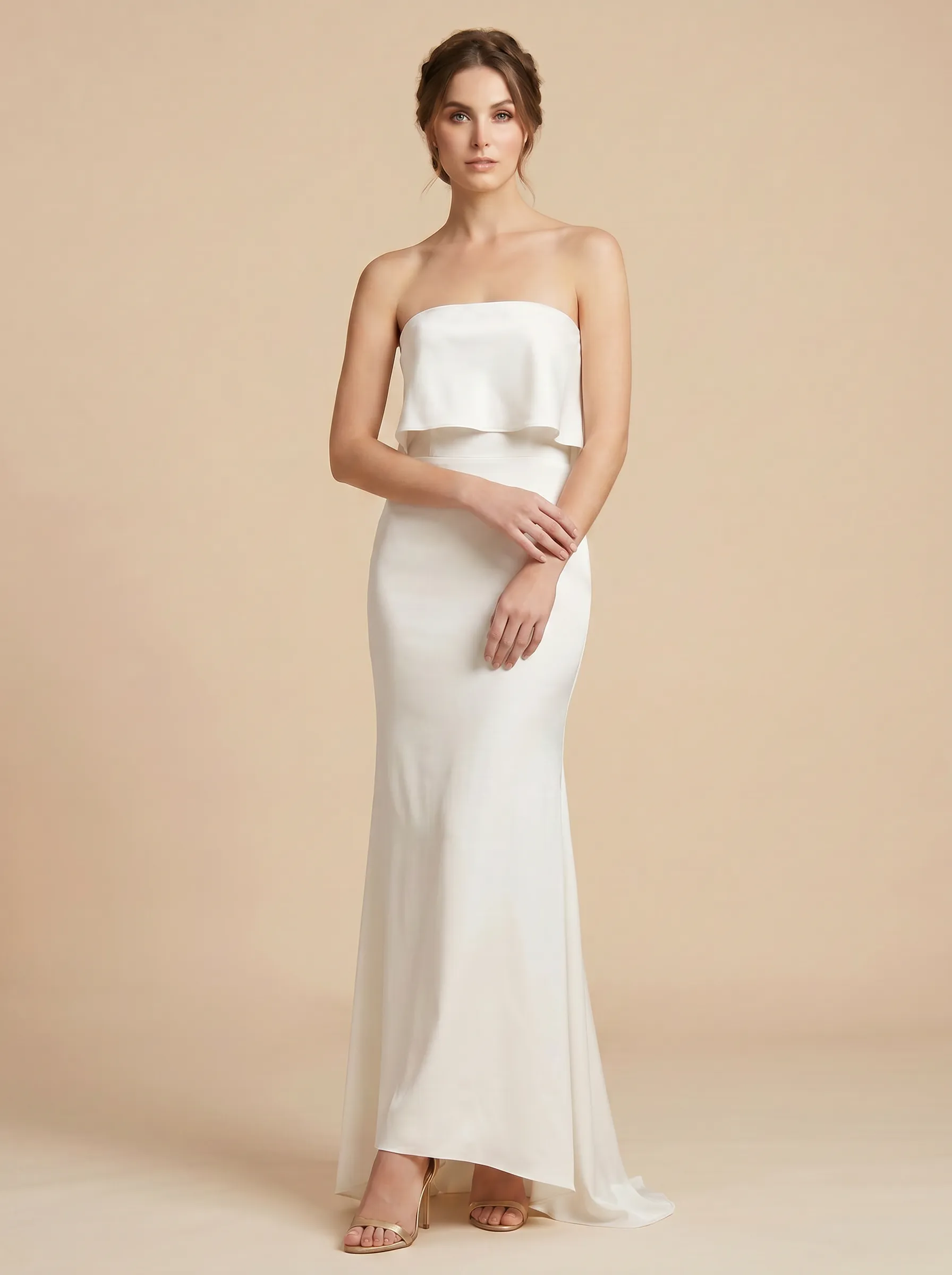 Strapless Ruffle Top Sheath Bridesmaid Dress Maxi Dress