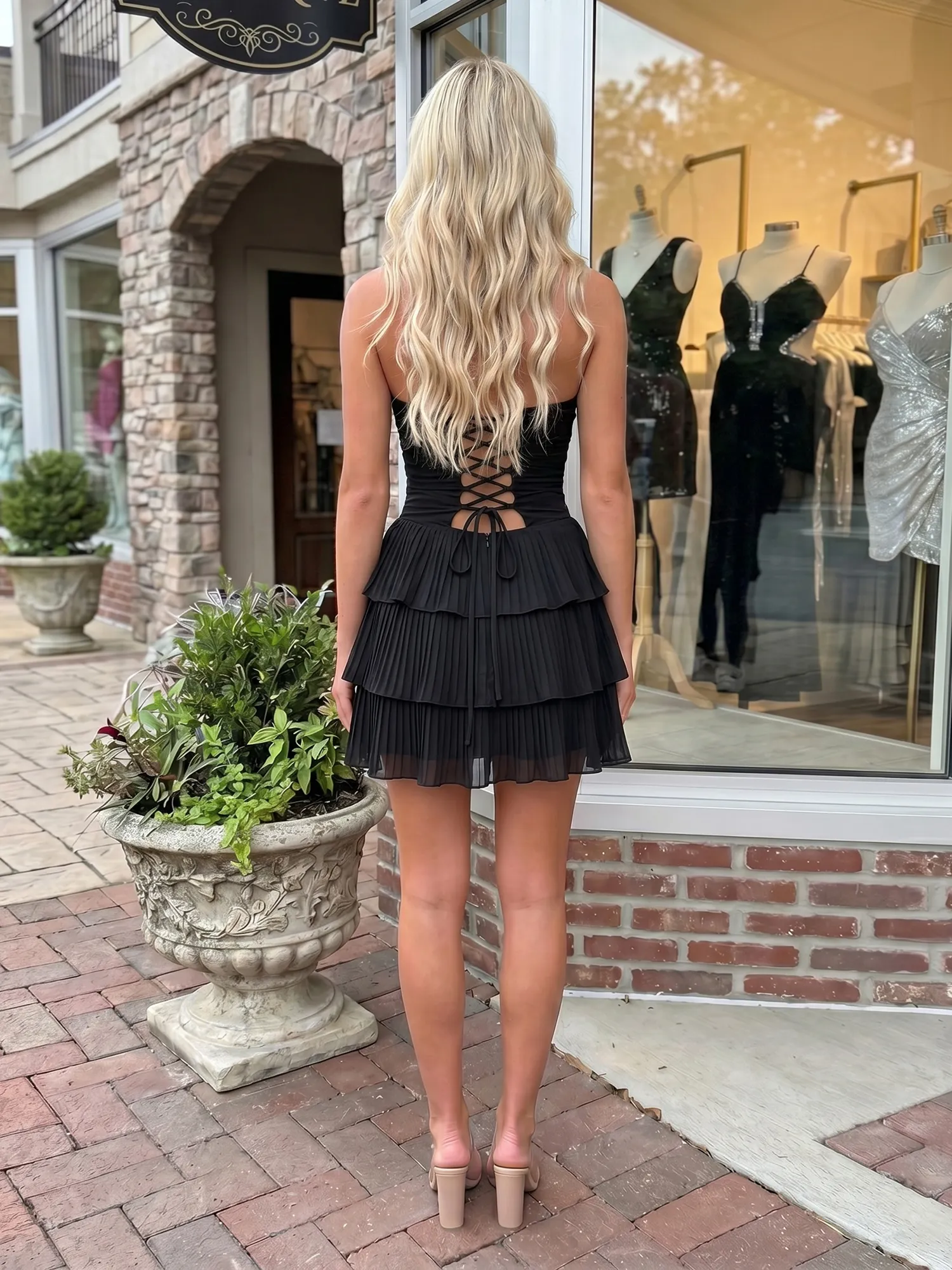 A Line Strapless Cutout Tiered Chiffon Homecoming Dress