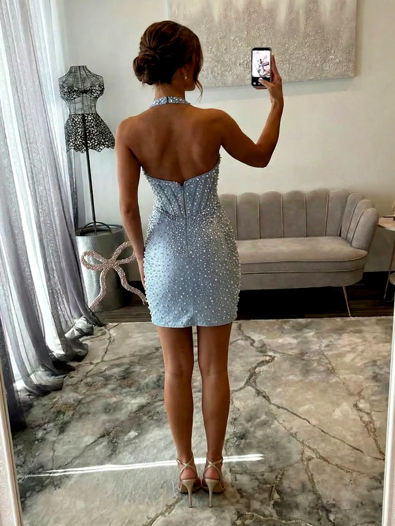 Sweetheart Halter Corset Beaded Bodycon Homecoming Mini Dress