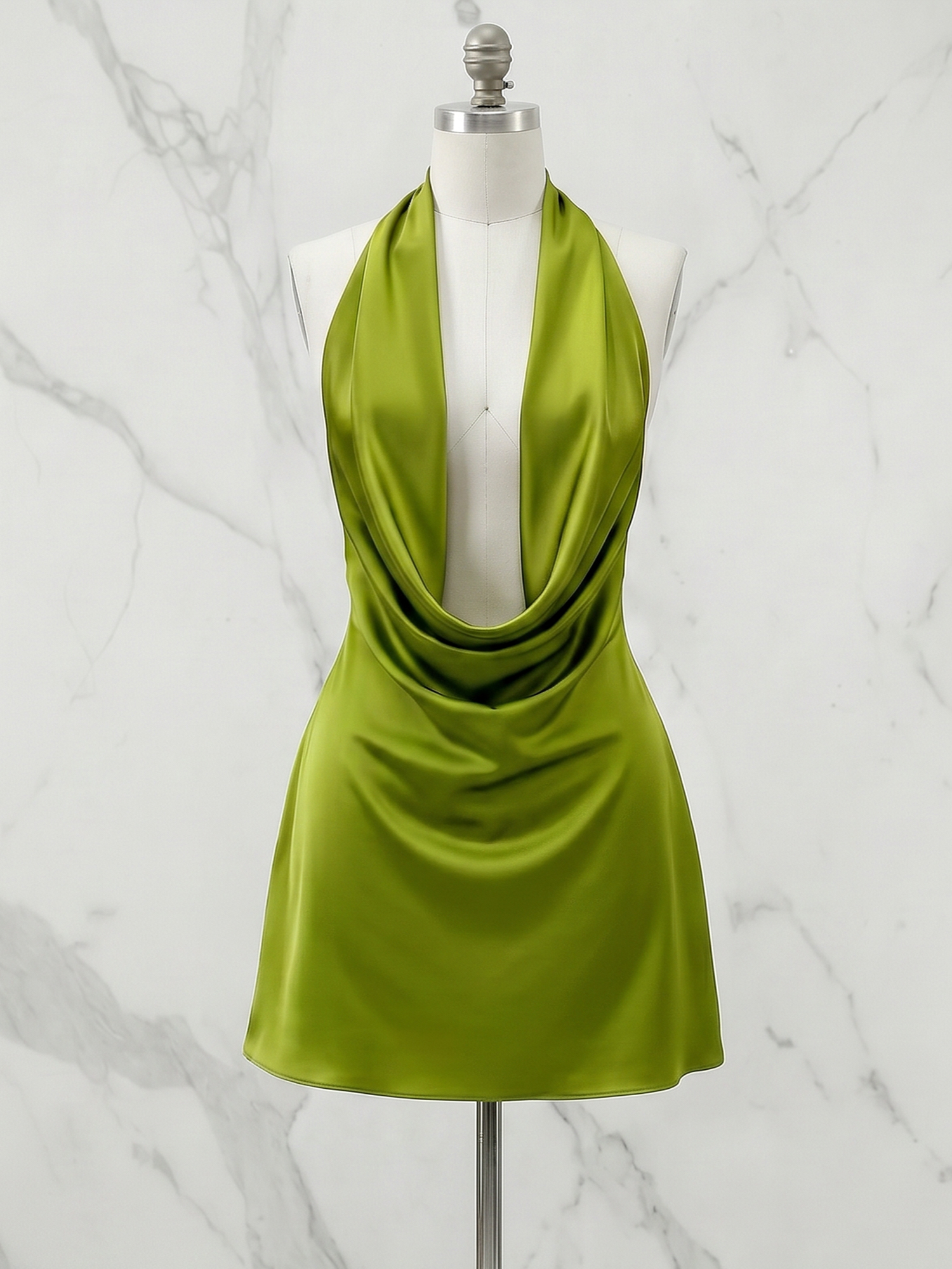 Halter Cowl Neck Satin A-Line Homecoming Dress
