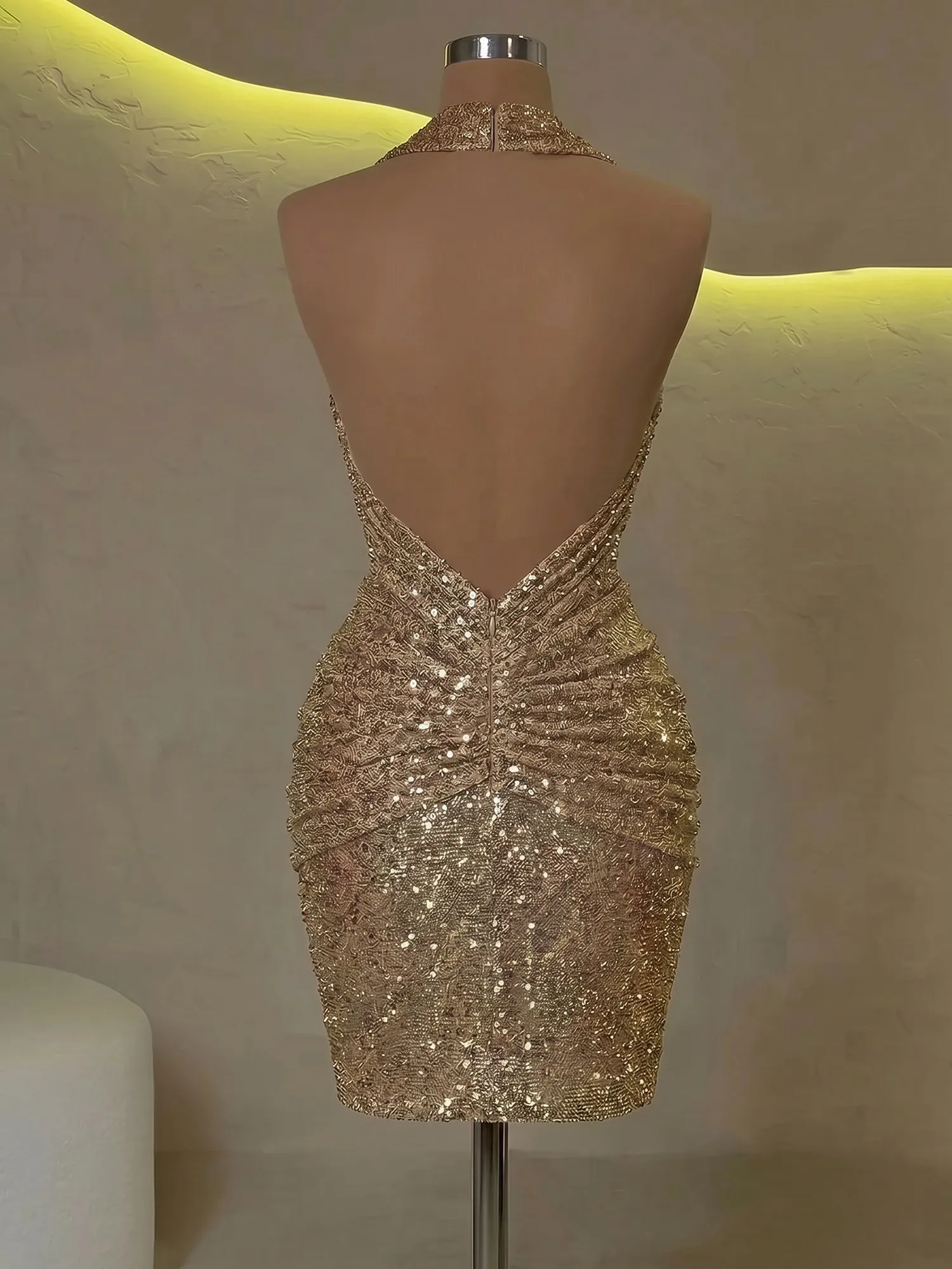 Sequin Halter Deep V-Neck Bodycon Homecoming Dress Mini Dress