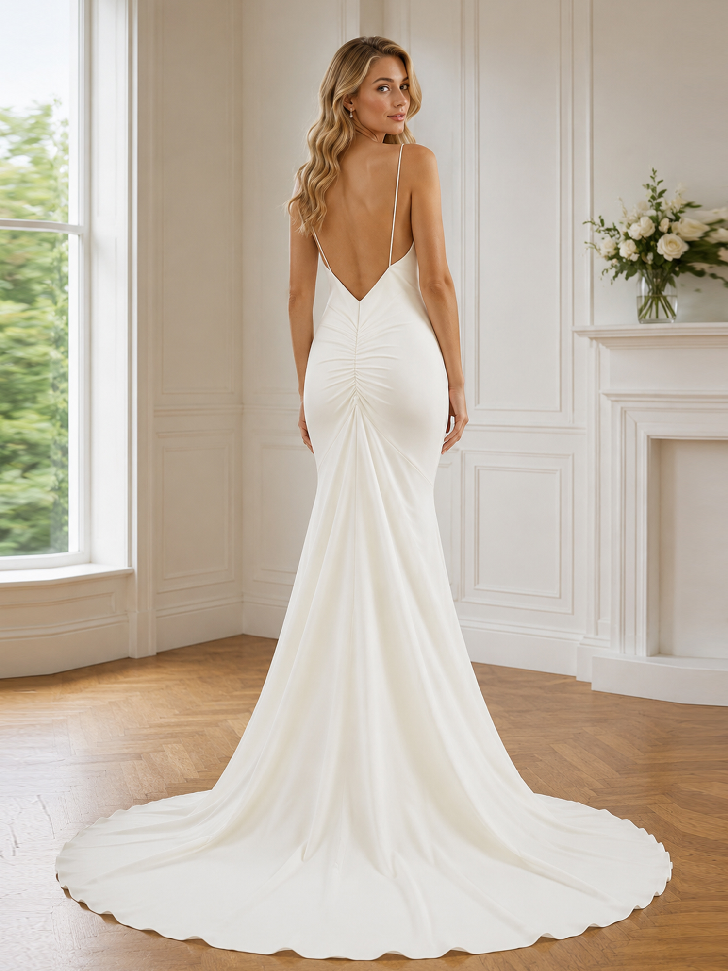 Minimalist Sleek Ivory Mermaid Wedding Dress with Delicate Spaghetti Straps