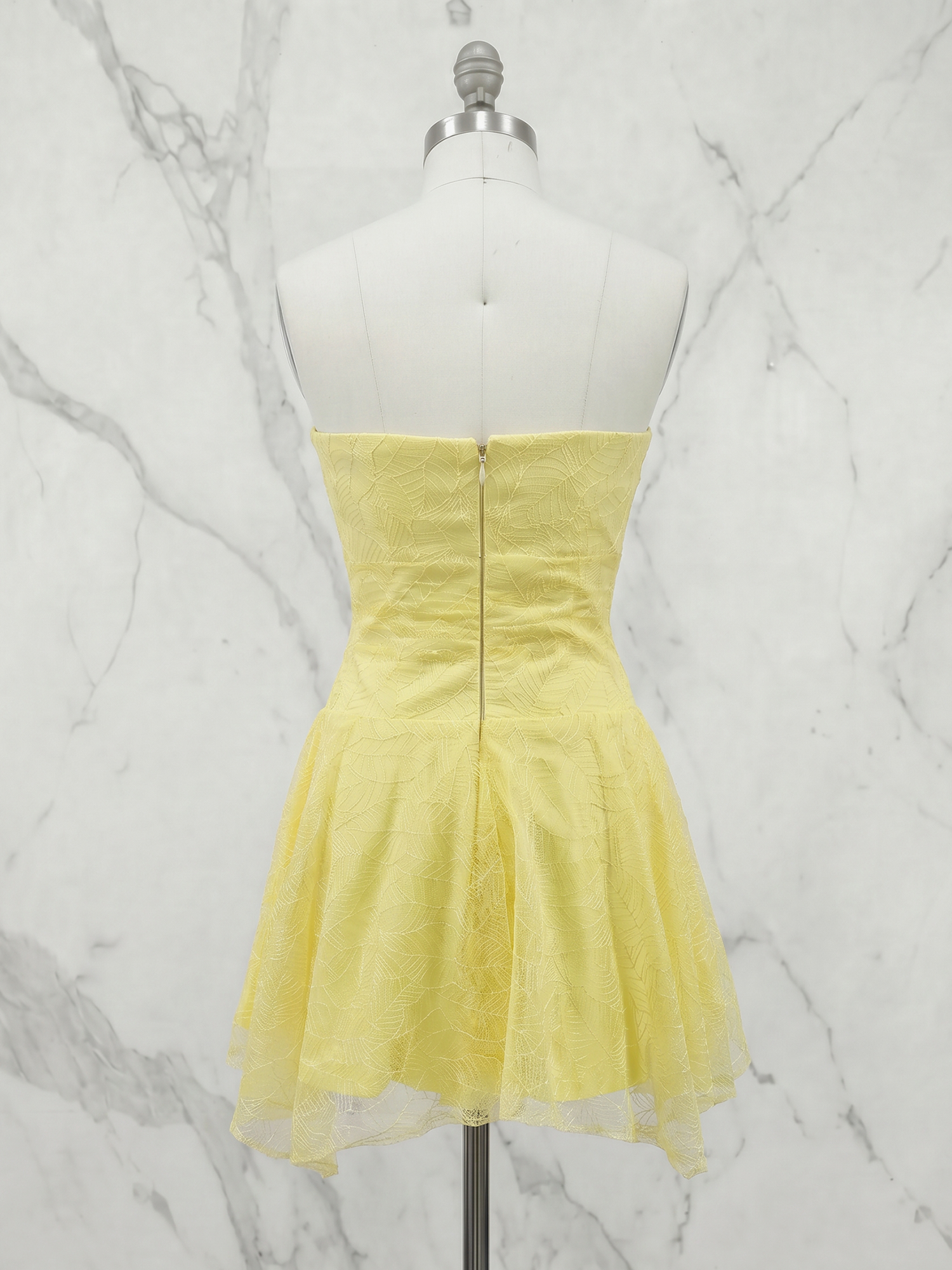 Butter Yellow Textured Strapless Homecoming Dress