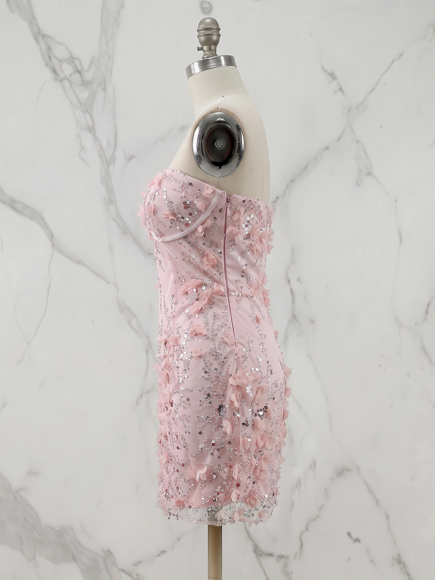 Enchanting Blush Pink 3D Floral Sequin Corset Sheath Homecoming Dress
