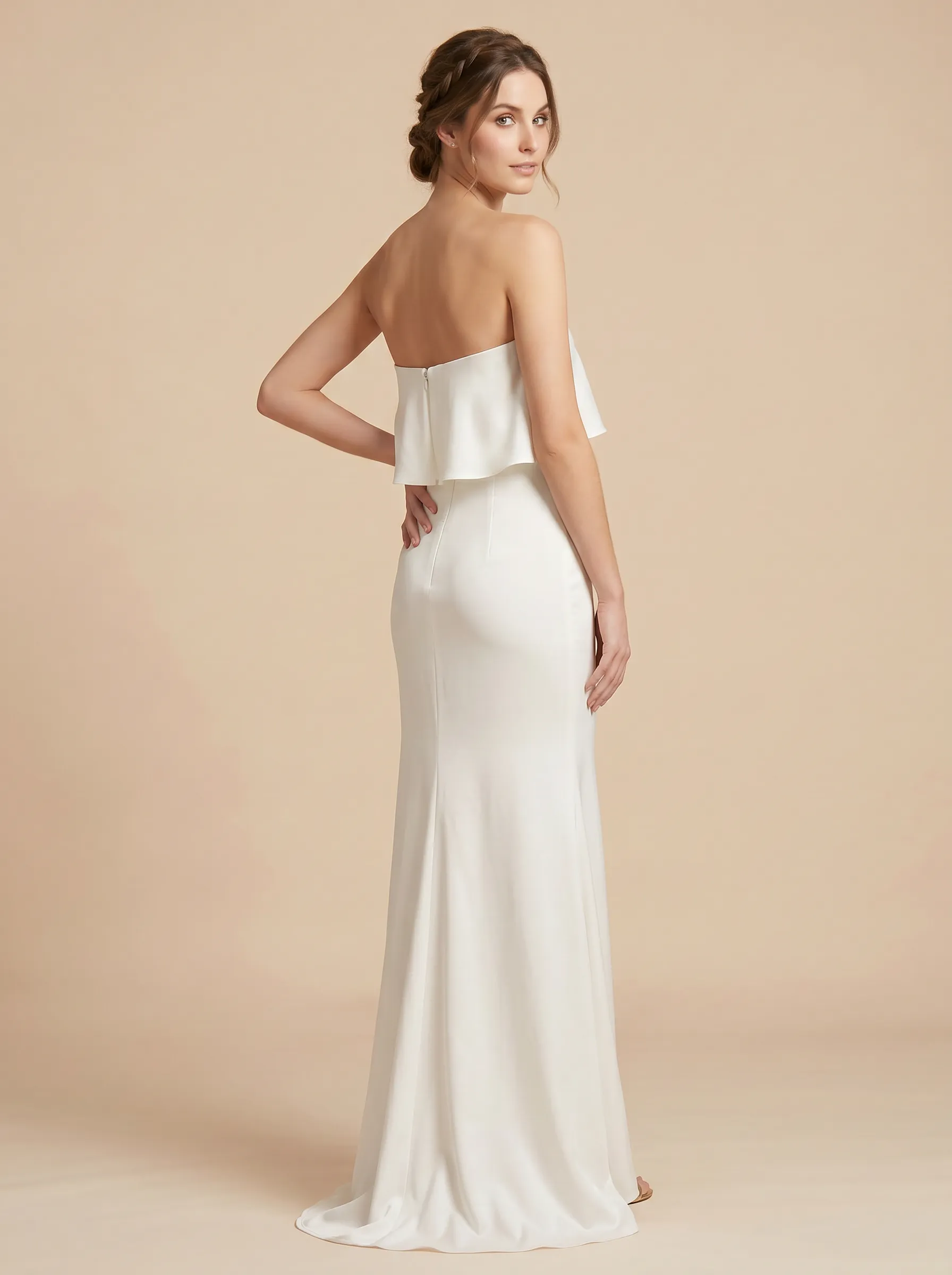 Strapless Ruffle Top Sheath Bridesmaid Dress Maxi Dress