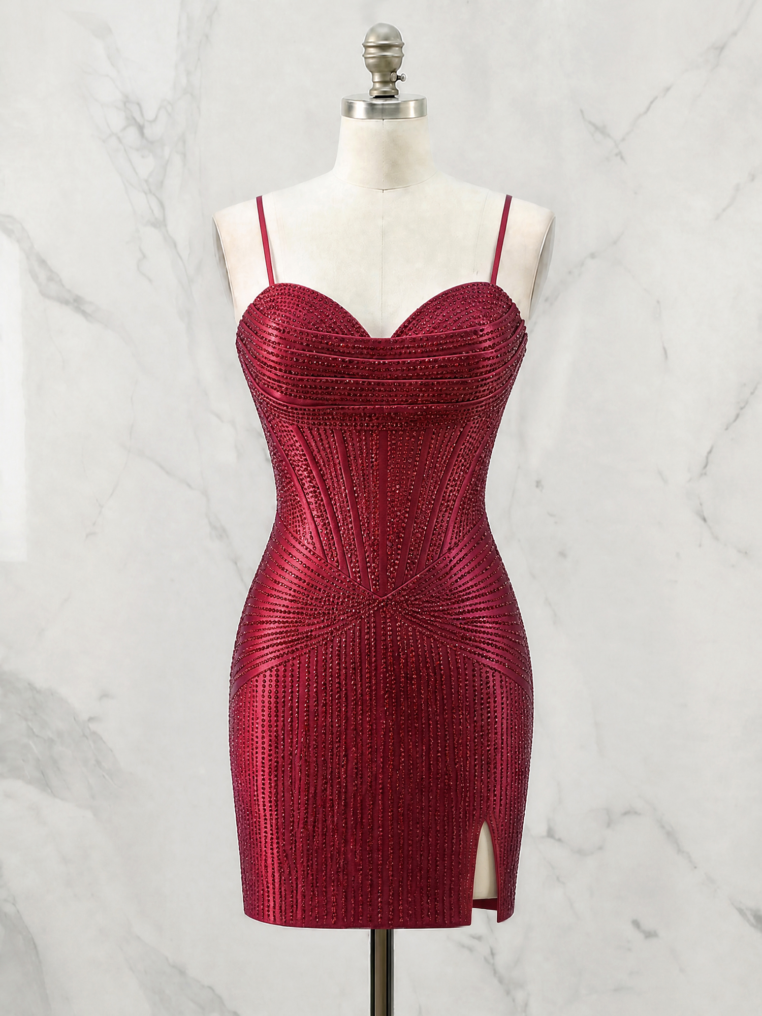 Spaghetti Strap Beaded Corset Homecoming Dress Mini Dress