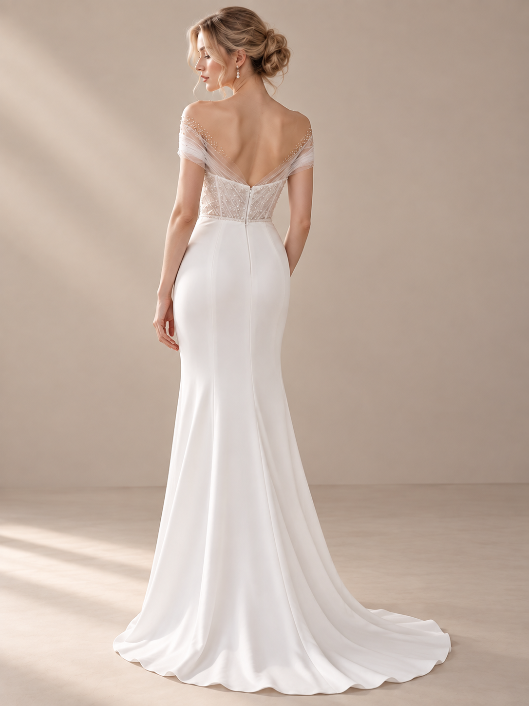 Luminous Ivory Beaded Illusion-Neckline Mermaid Wedding Dress 