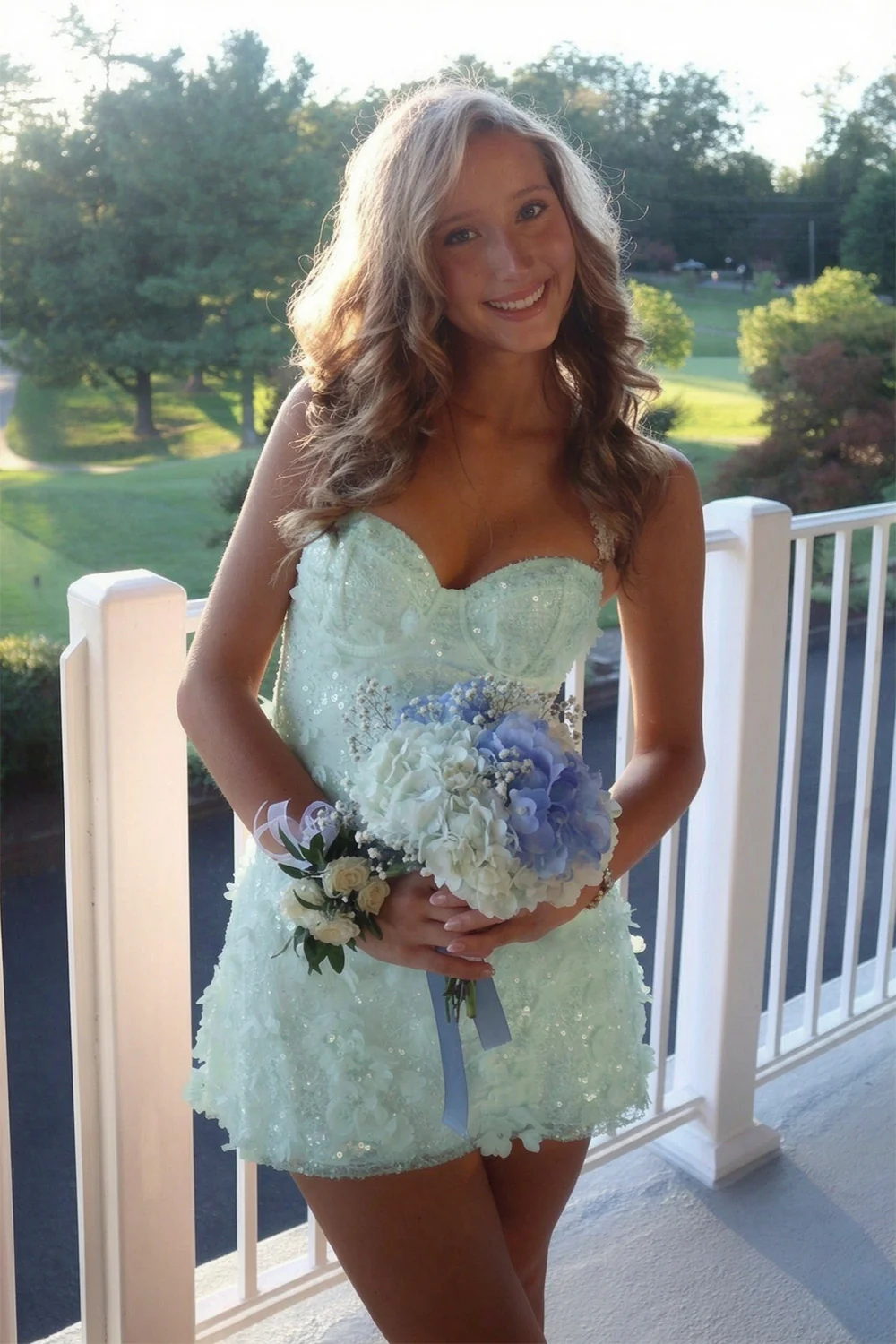 Yellow Sweetheart Sequin Floral Appliqués A-Line Homecoming Dress 