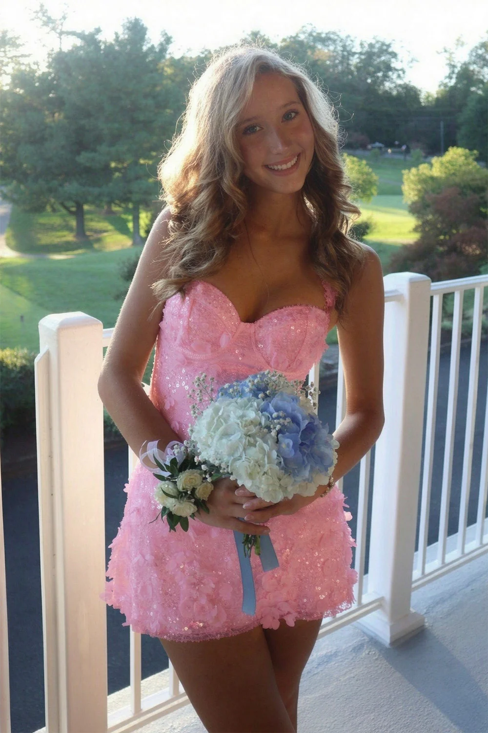 Yellow Sweetheart Sequin Floral Appliqués A-Line Homecoming Dress 