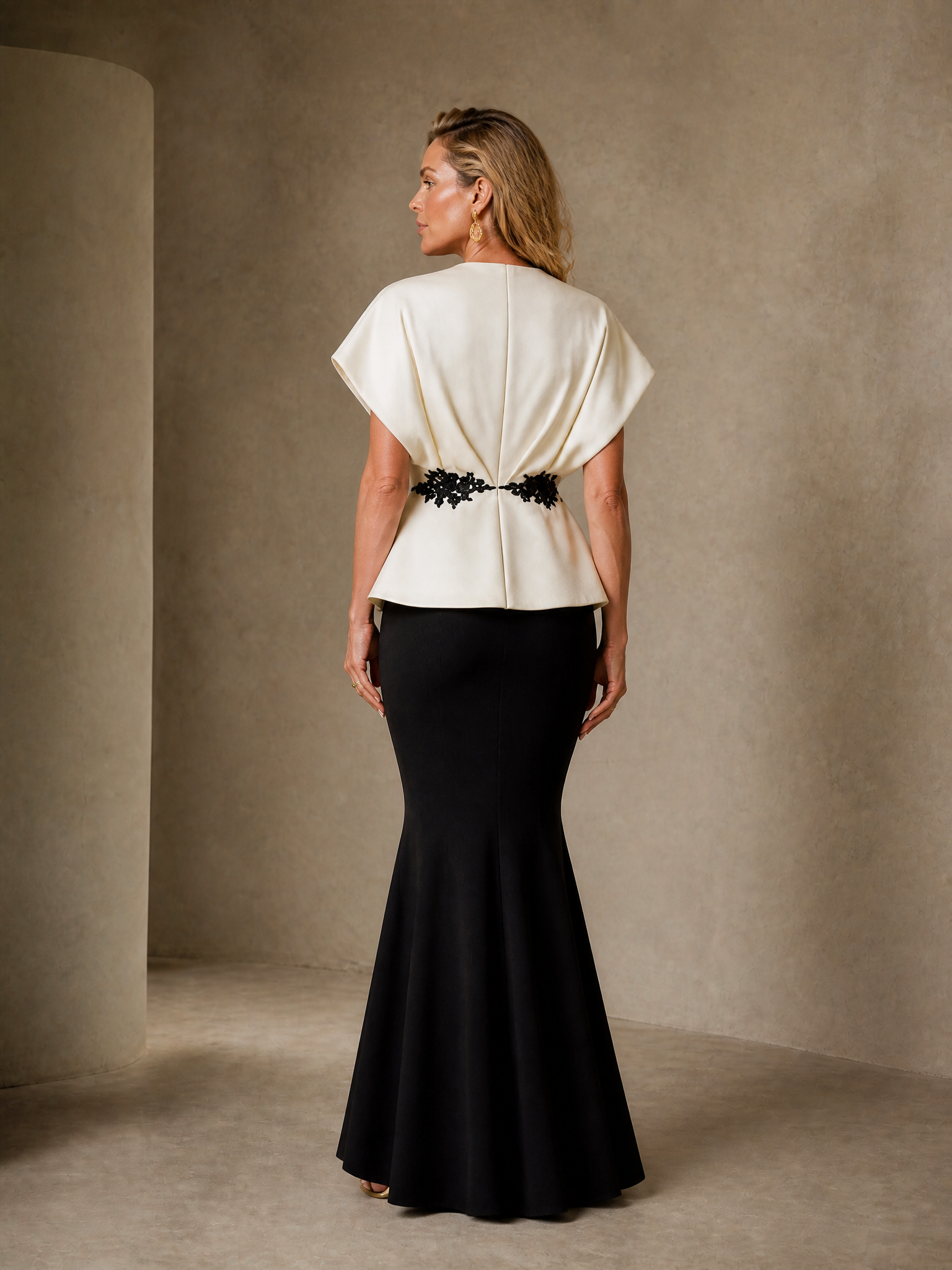 Peplum Two-Piece Style V-Neck Mermaid Maxi Gown Dress 
