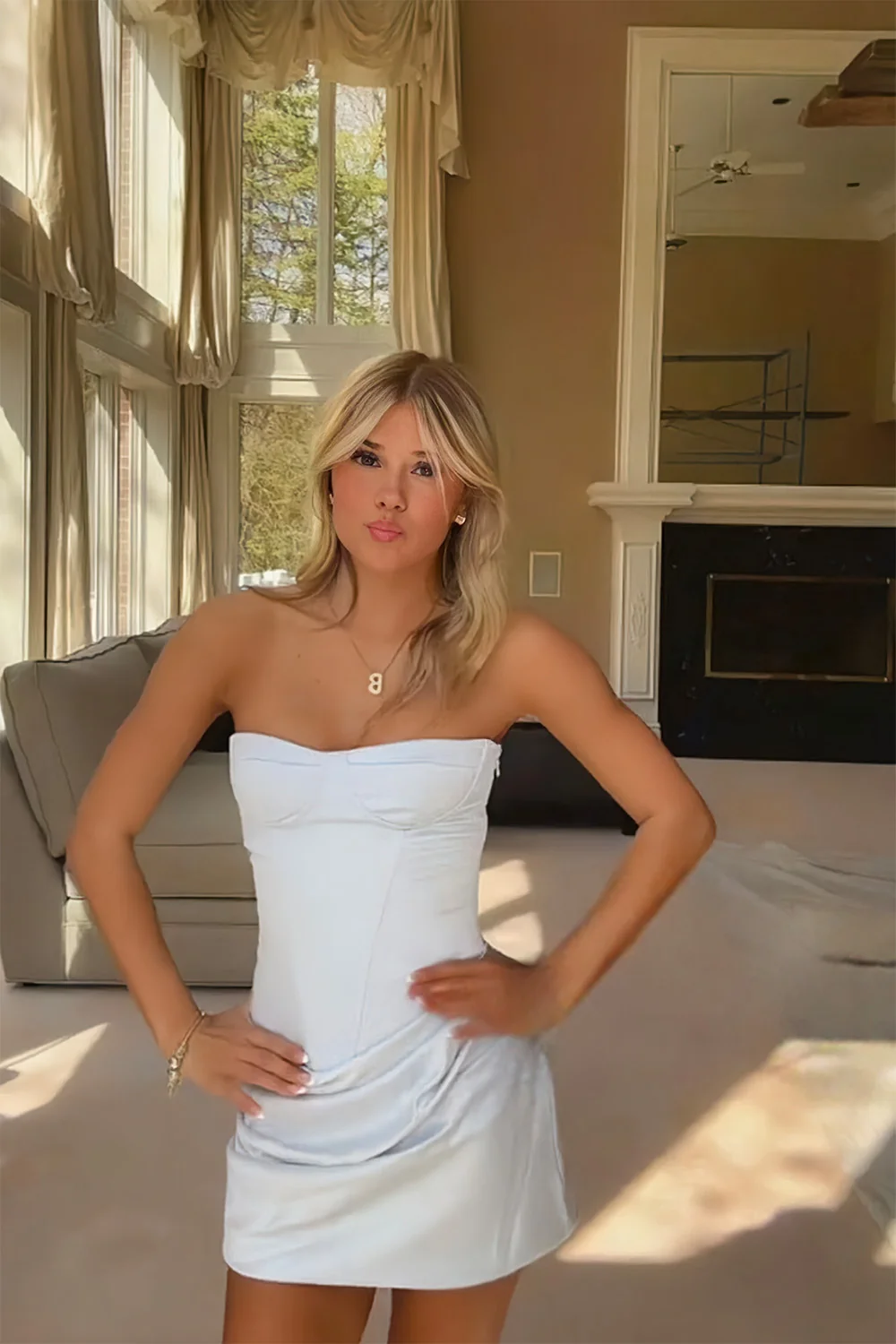 Light Blue Strapless Sweetheart Satin Corset Sheath Homecoming Dress