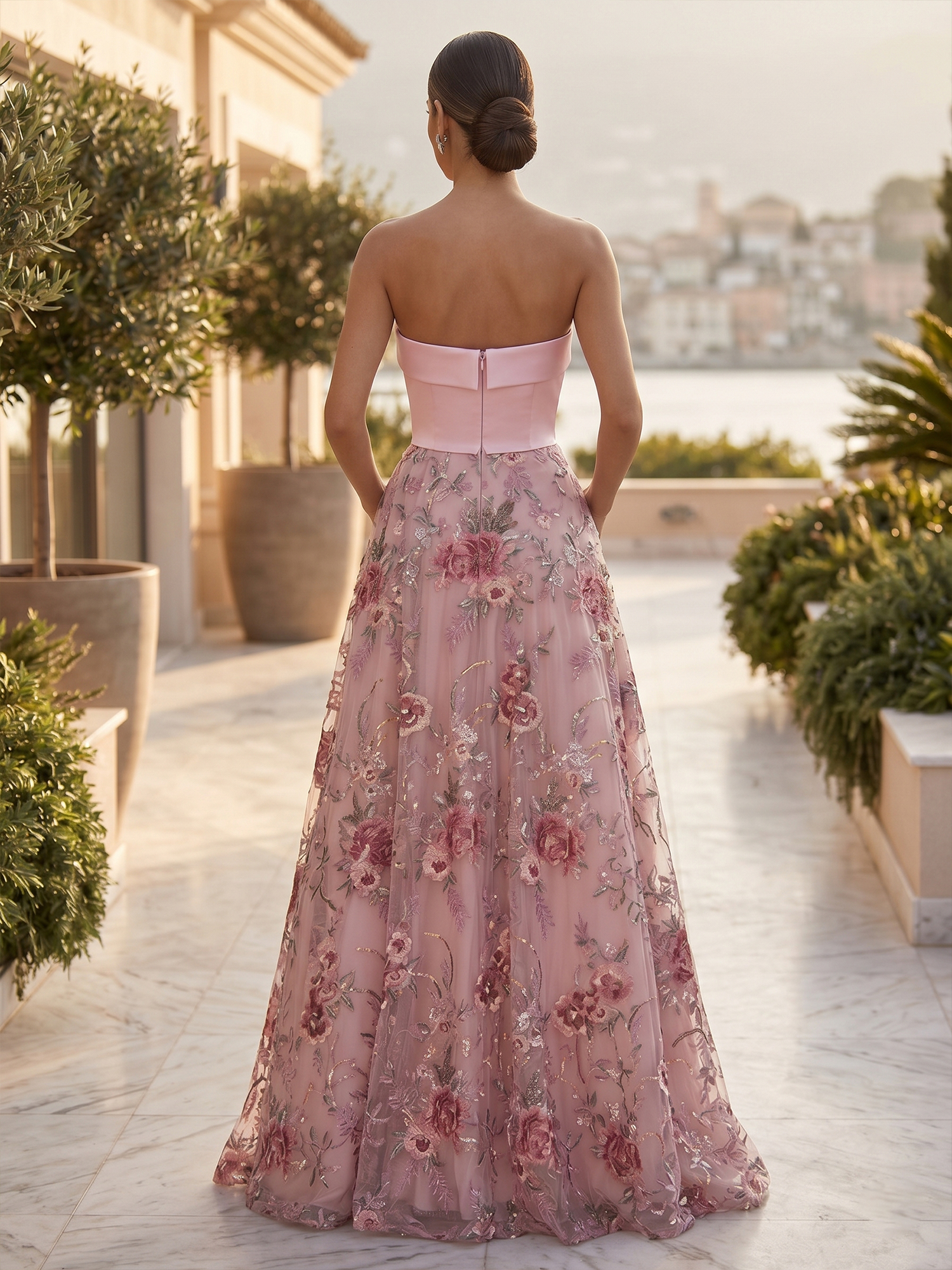 Ethereal Rose Floral Strapless Mother of the Bride & Groom Dresses