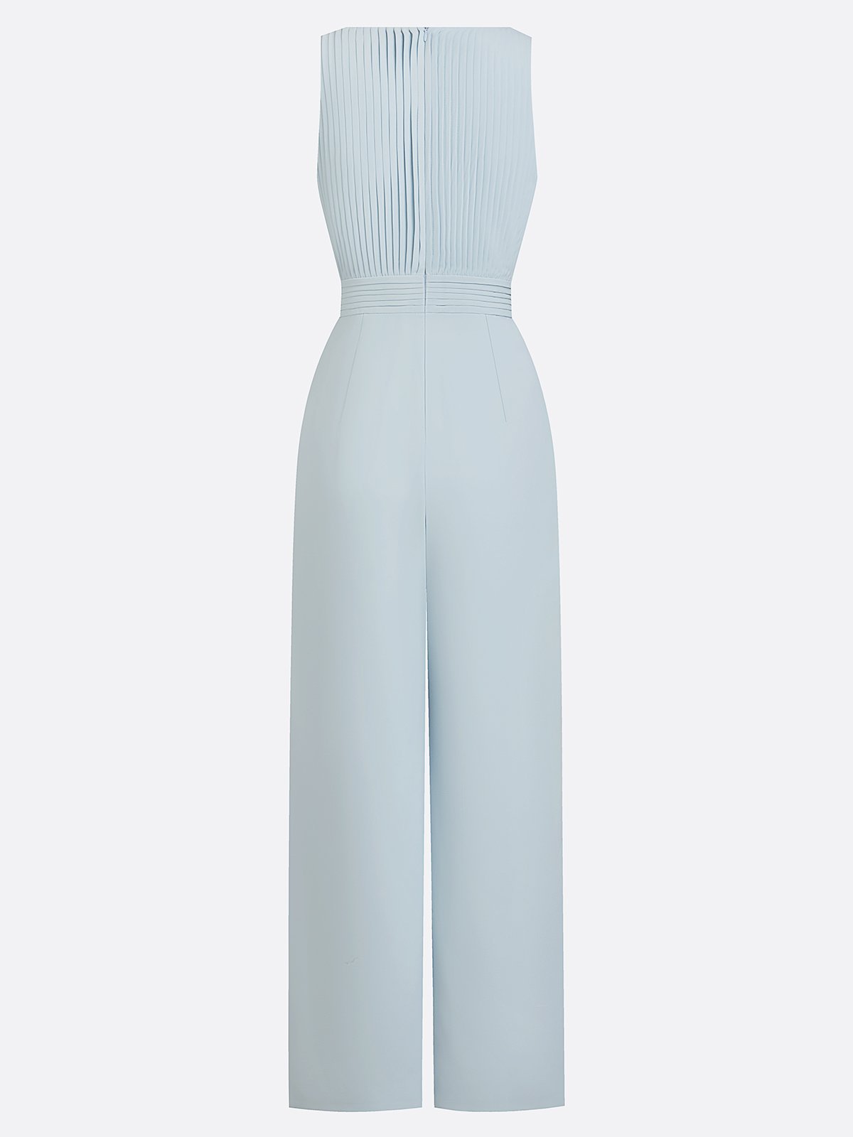 Ice Blue Sleeveless Pleated Bodice Wide-Leg Jumpsuit Evening Gown Dress 