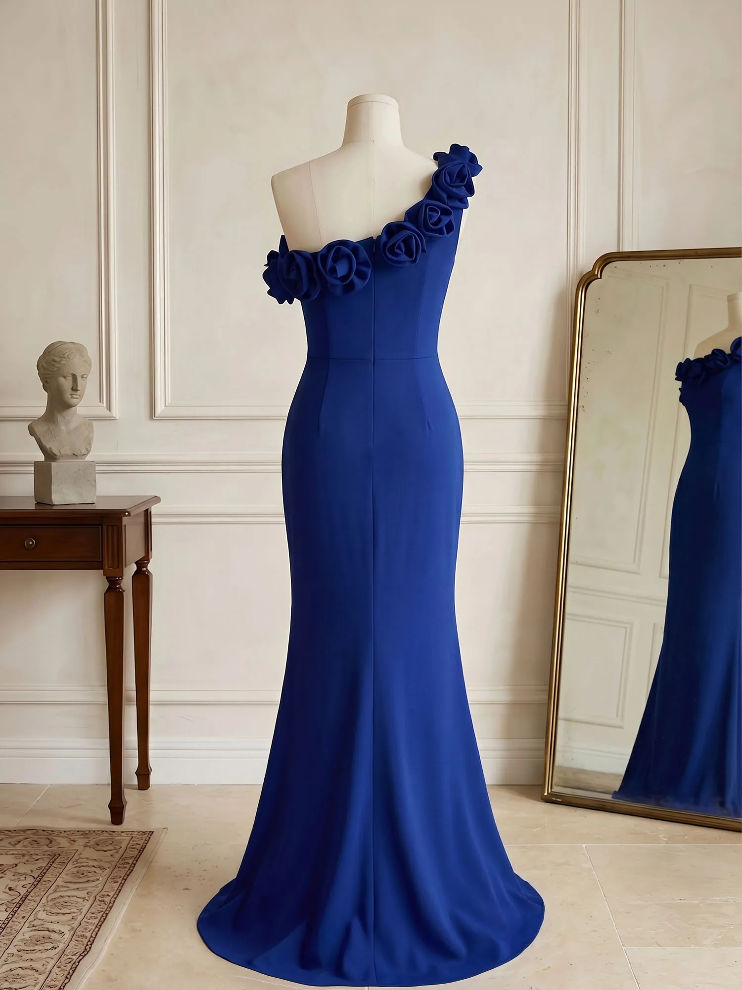 One-Shoulder 3D Floral Mermaid Evening Gown