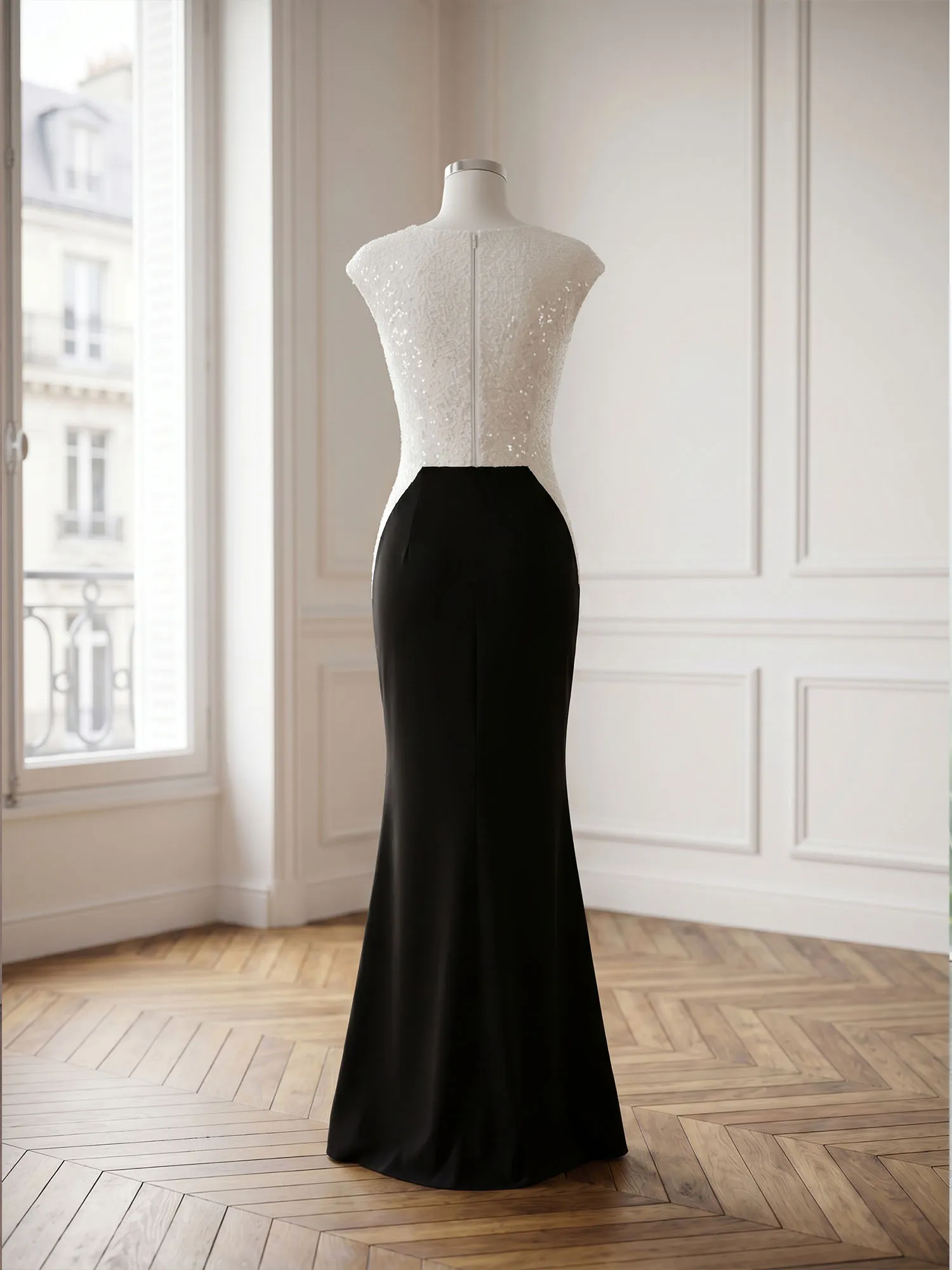 Bateau Neck Sequins Cap Sleeve Mermaid Evening Gown