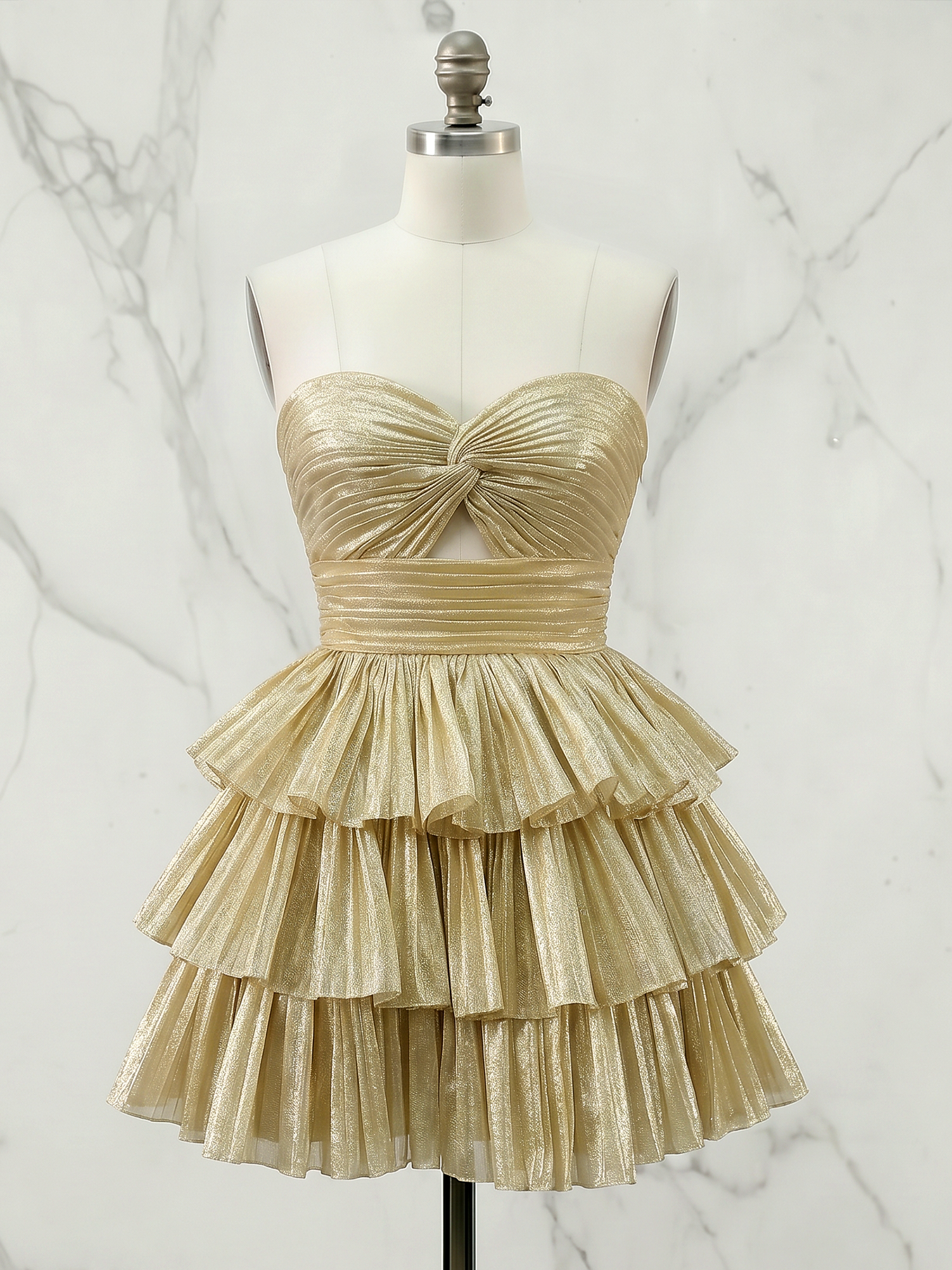 A Line Strapless Tiered Ruffle Homecoming Dress