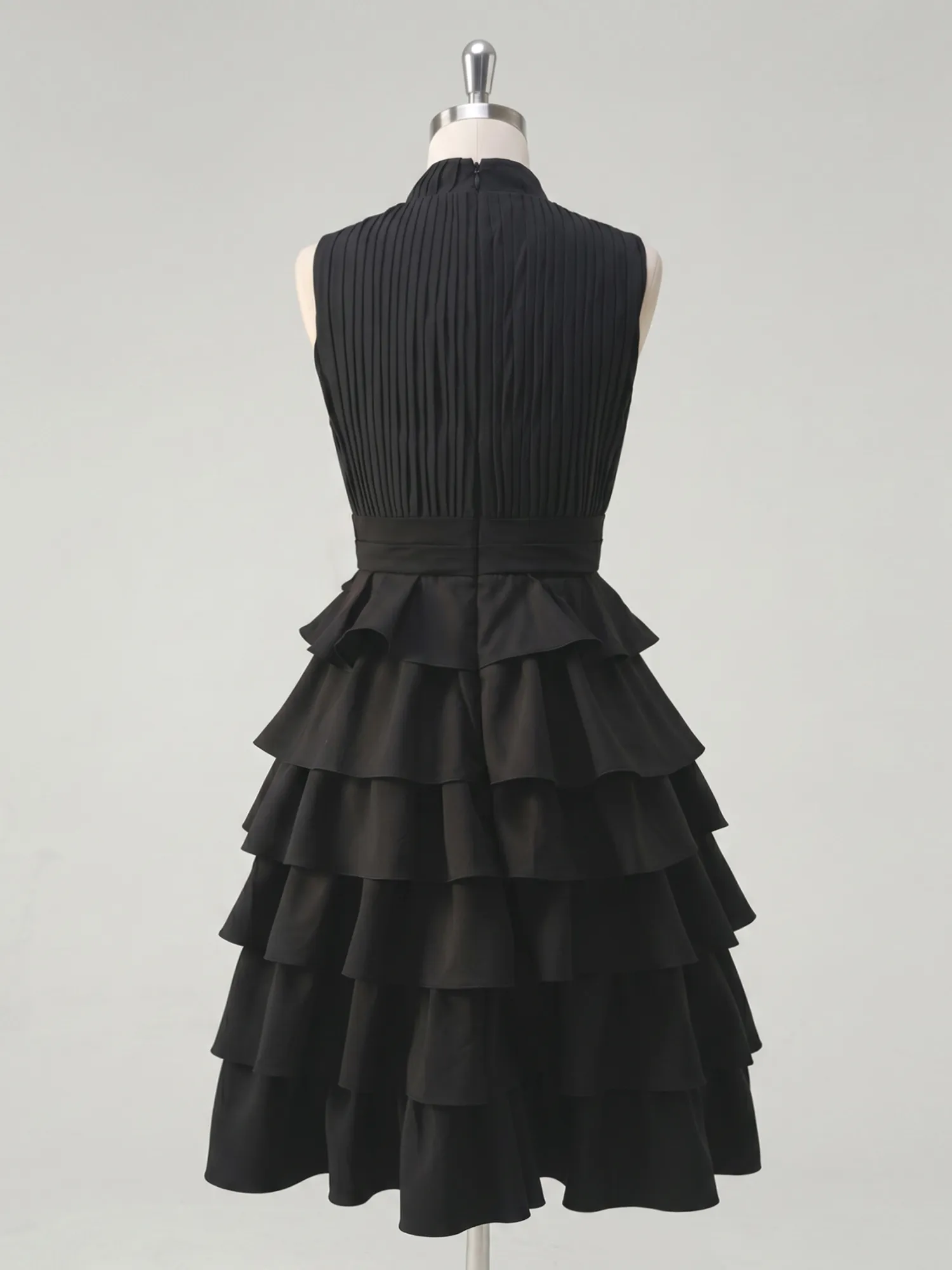 A Line High-Neck Pleated Tiered Evening Dress Maxi Dress