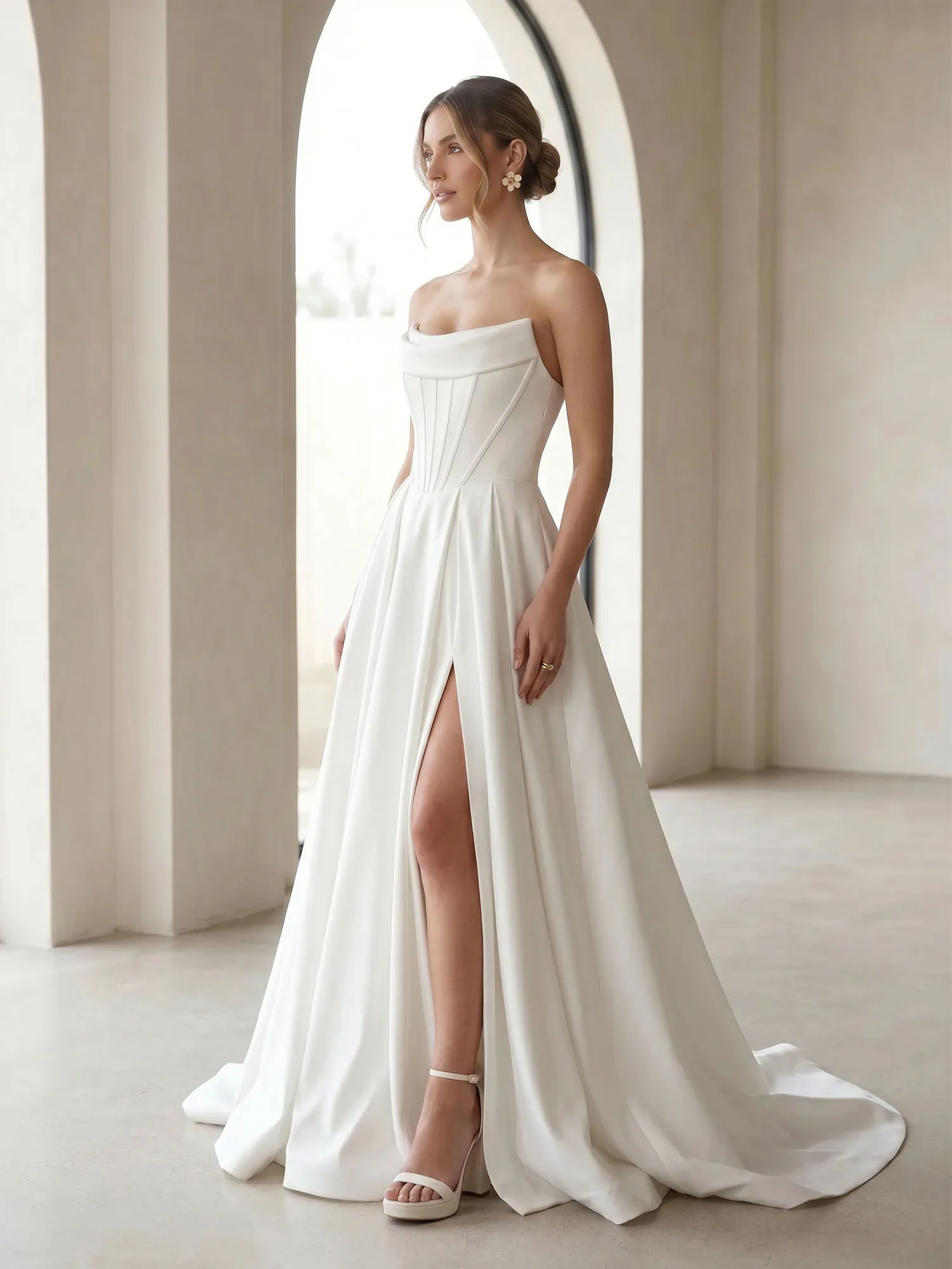 Strapless Corset A-Line Wedding Dress with Front Slit