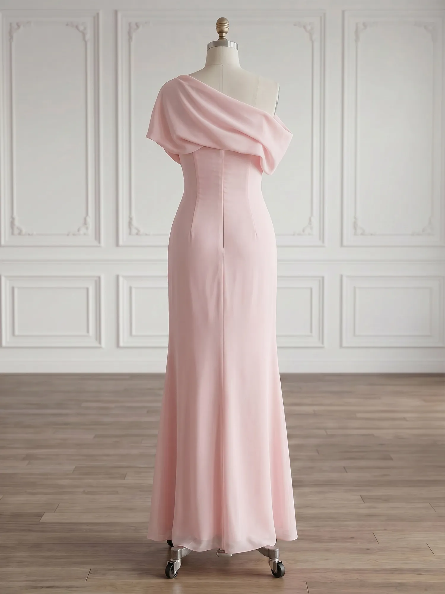 One-Shoulder Draped Chiffon Evening Gown