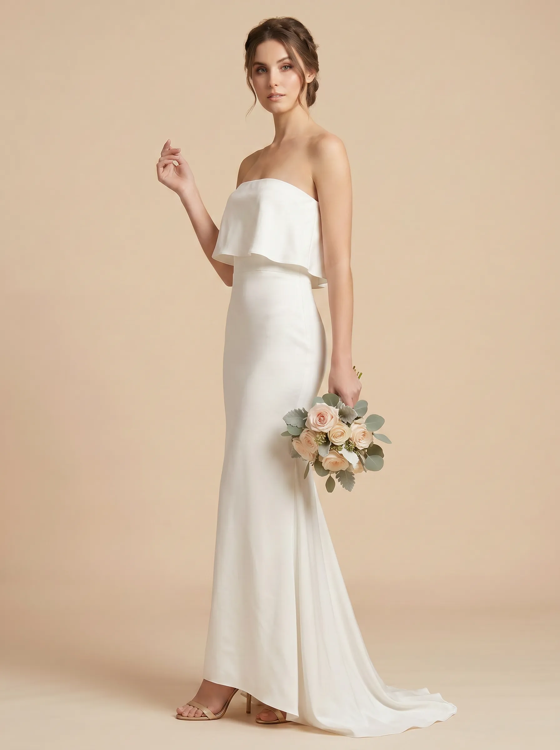 Strapless Ruffle Top Sheath Bridesmaid Dress Maxi Dress