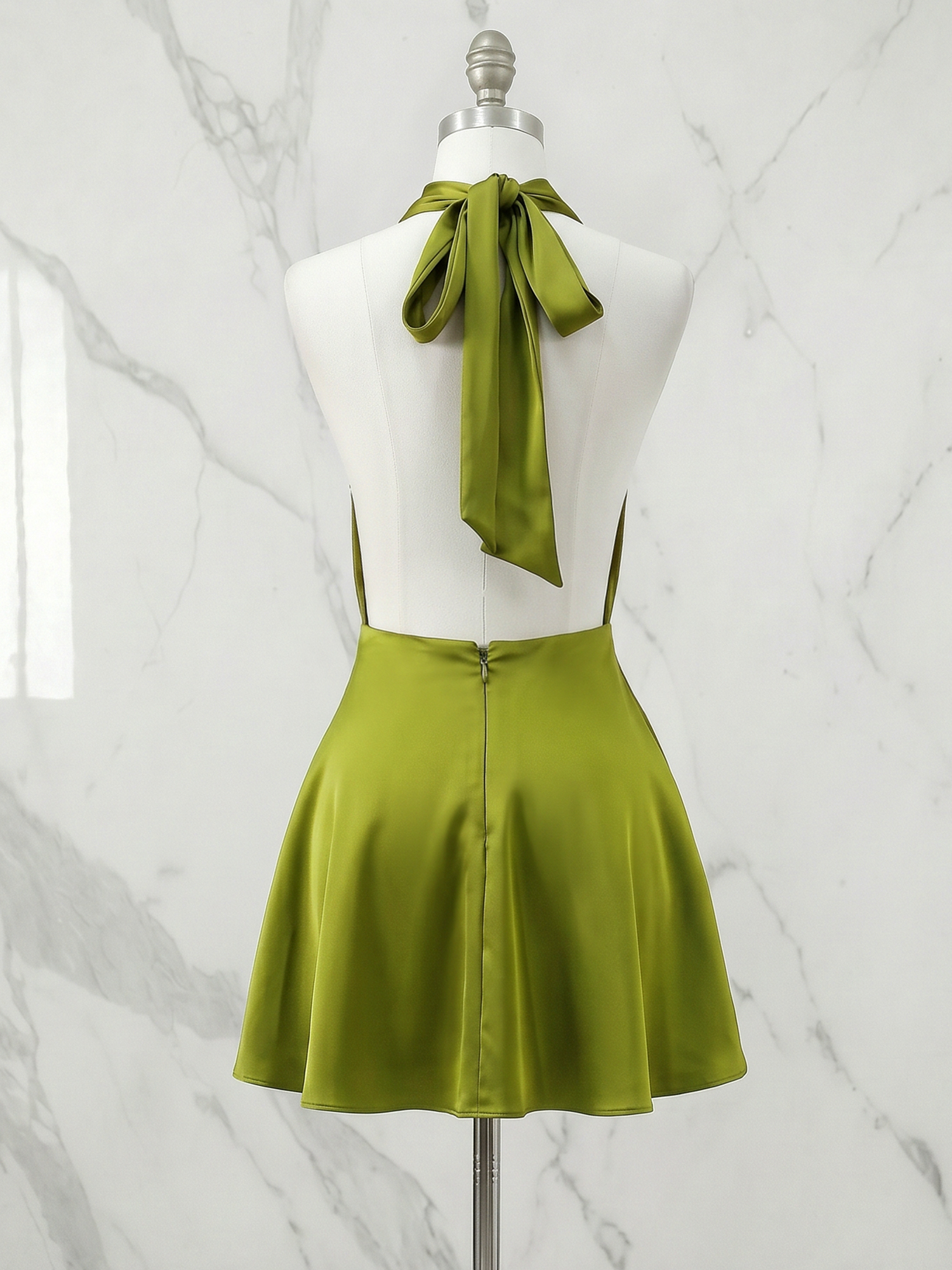 Halter Cowl Neck Satin A-Line Homecoming Dress