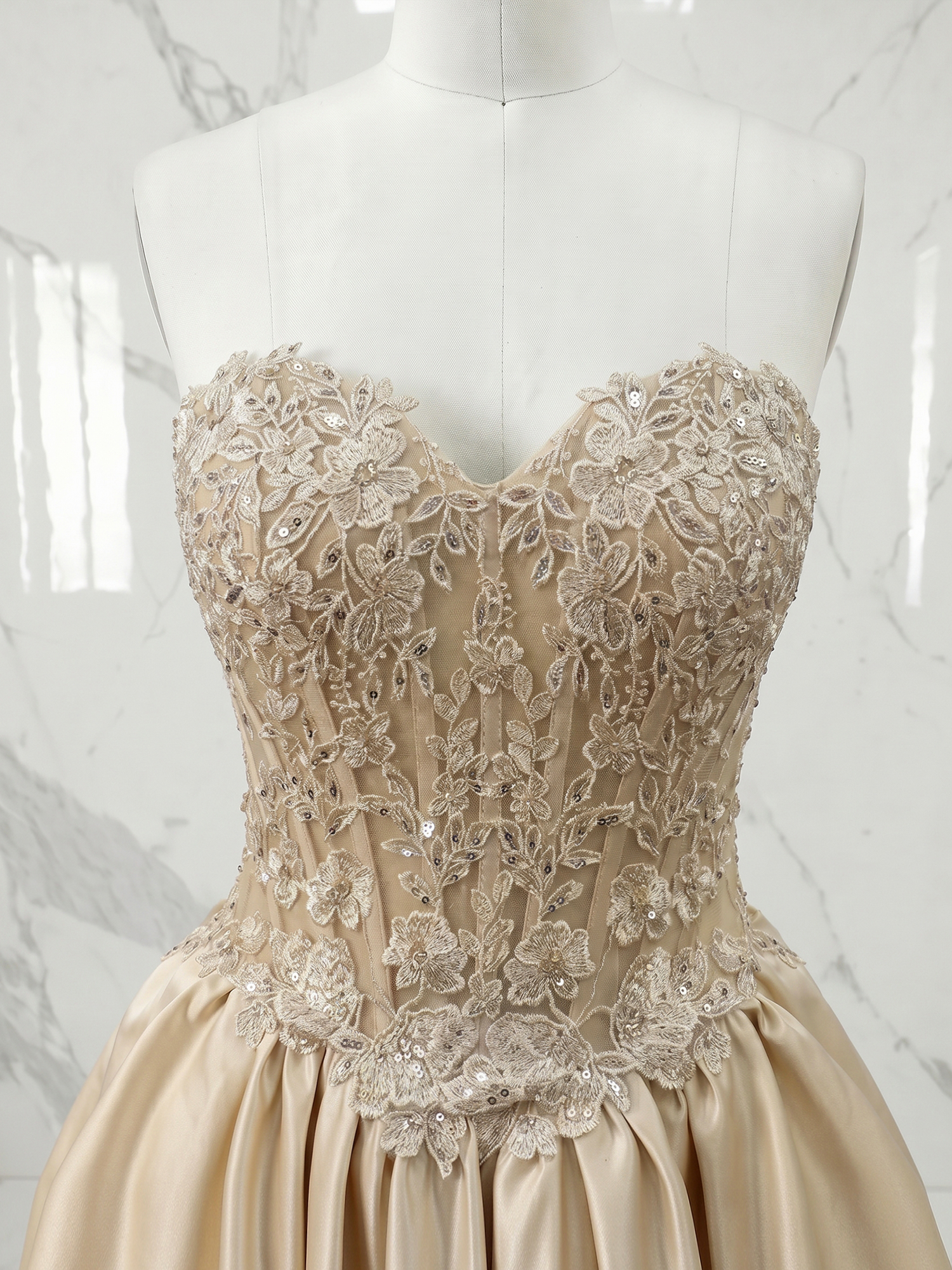 Champagne Radiance Lace Corset Satin Bubble Mini Dress Homecoming Dress