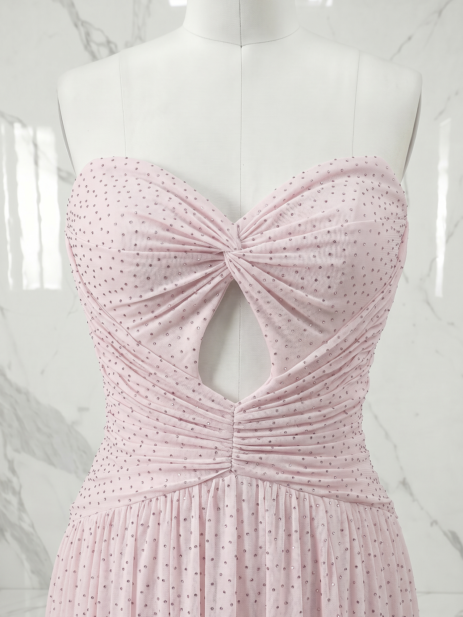 Romantic Light Pink Shimmery Pleated Tulle Evening Dress Formal Gown