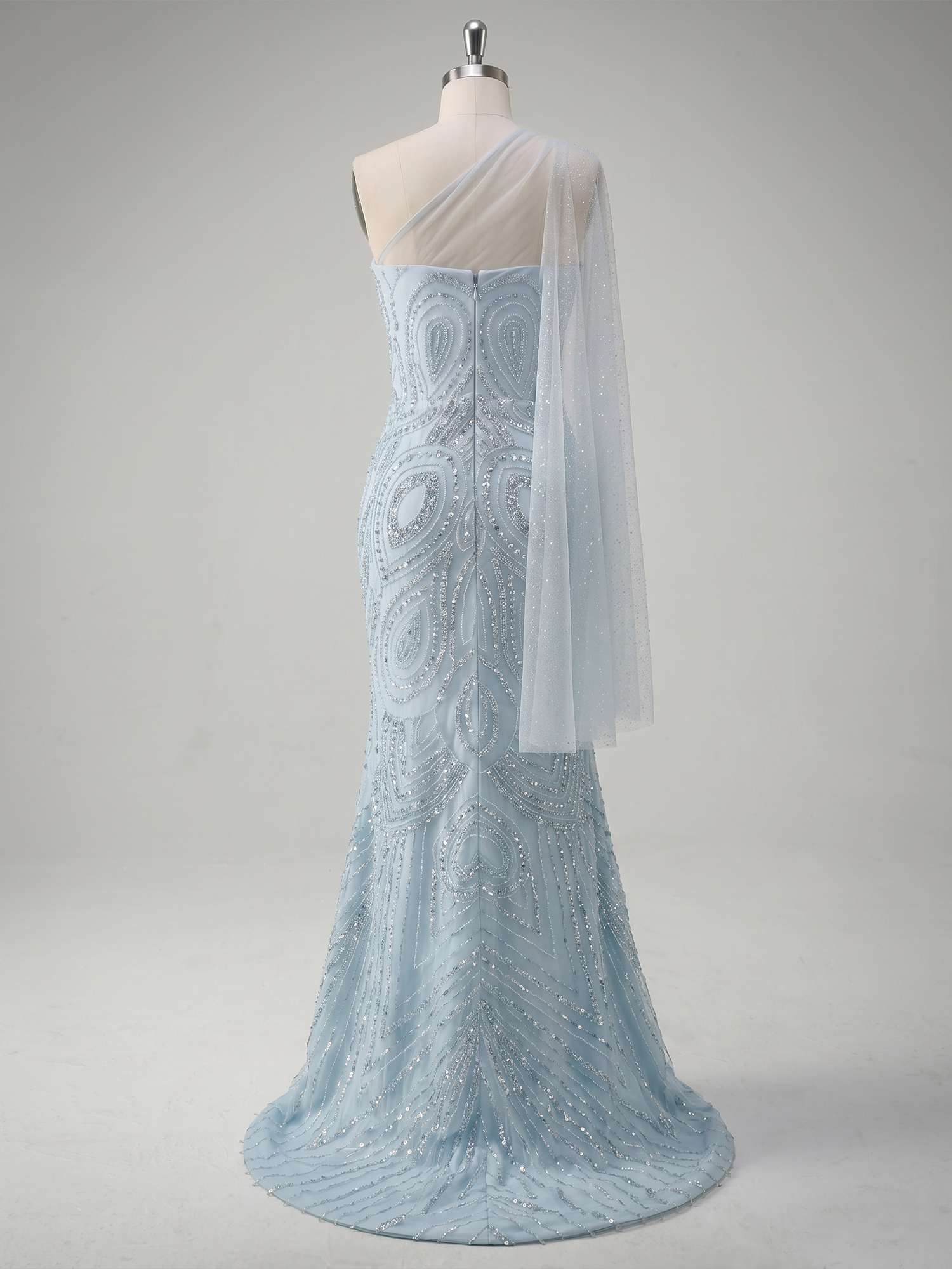 Shimmering Sage One-Shoulder Sequin Mermaid Evening Dress