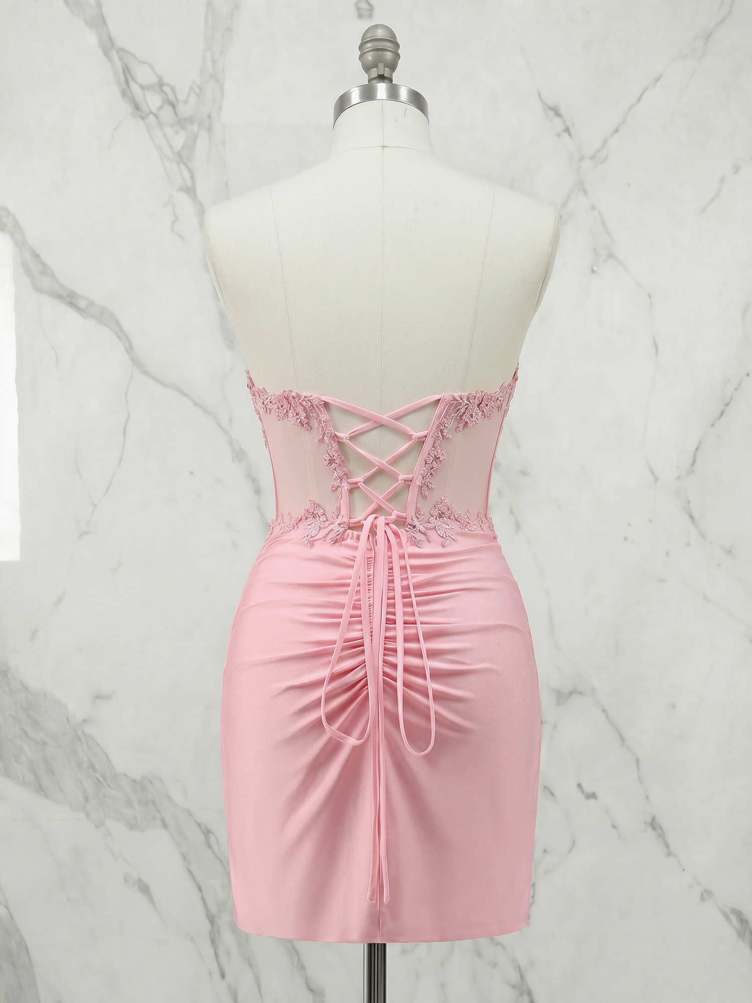 Ethereal Pastel Pink Embroidered Corset Homecoming Dress