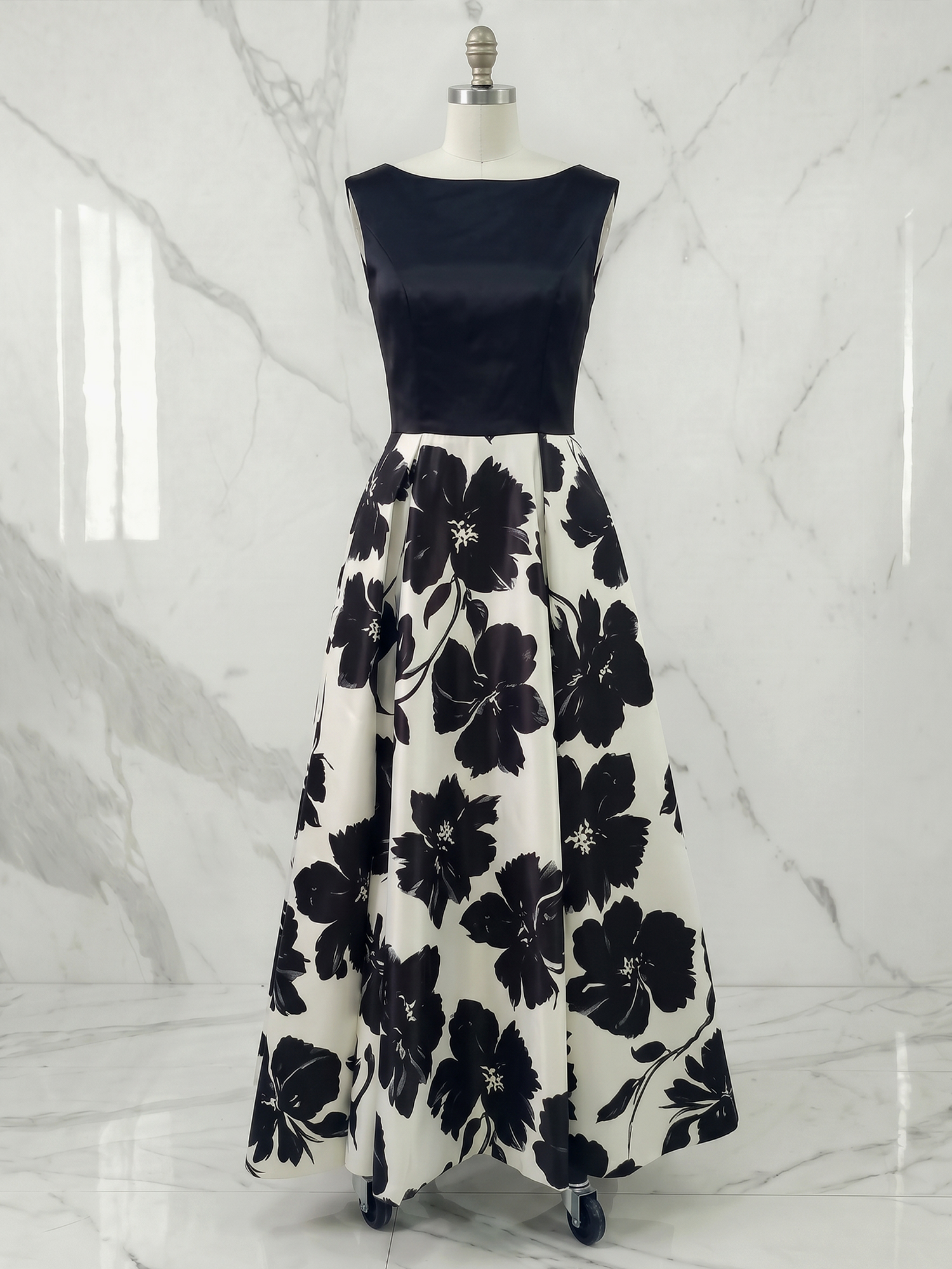 Black Timeless Monochrome Floral Statement Formal Evening Dress