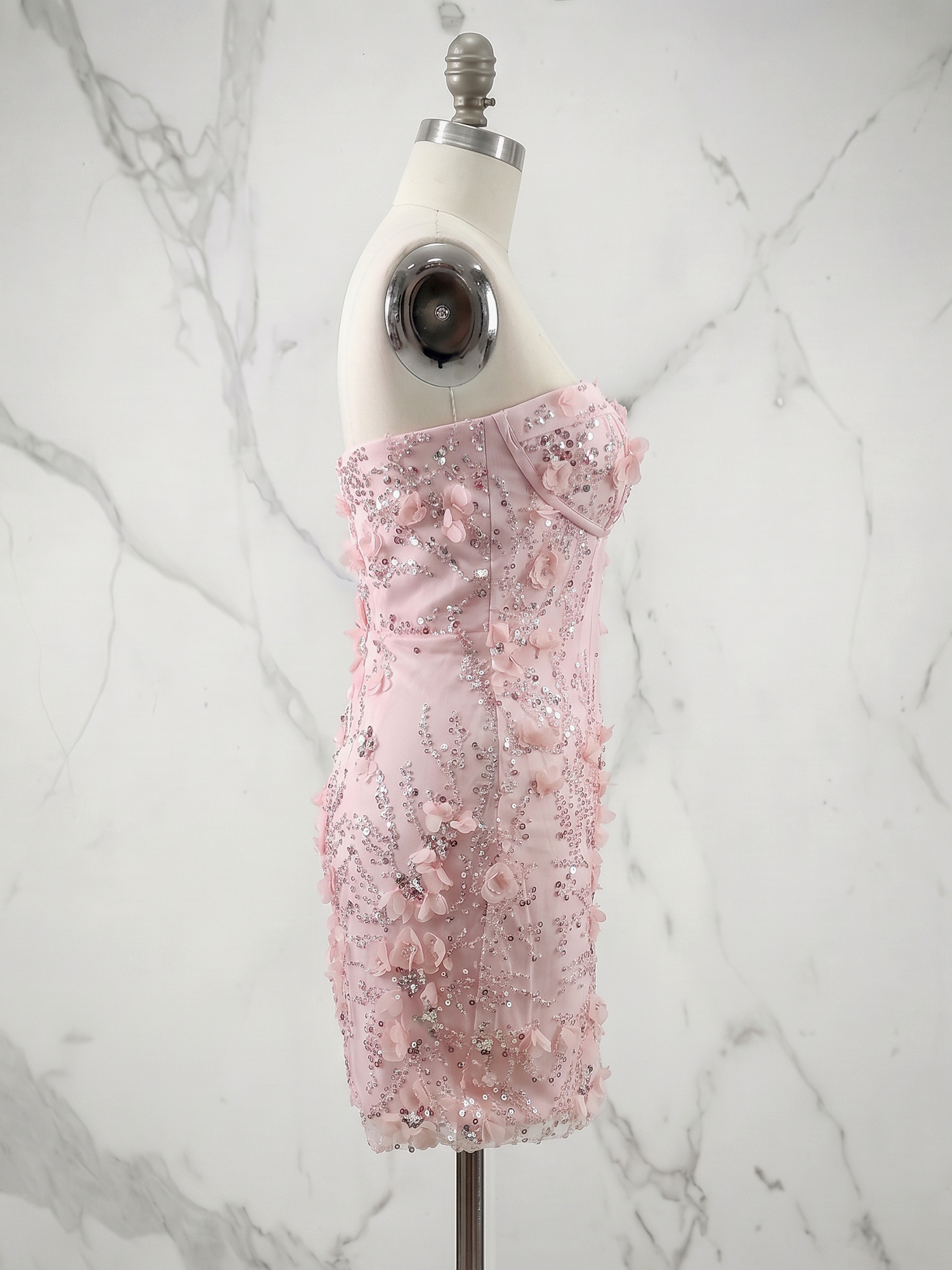 Enchanting Blush Pink 3D Floral Sequin Corset Sheath Homecoming Dress