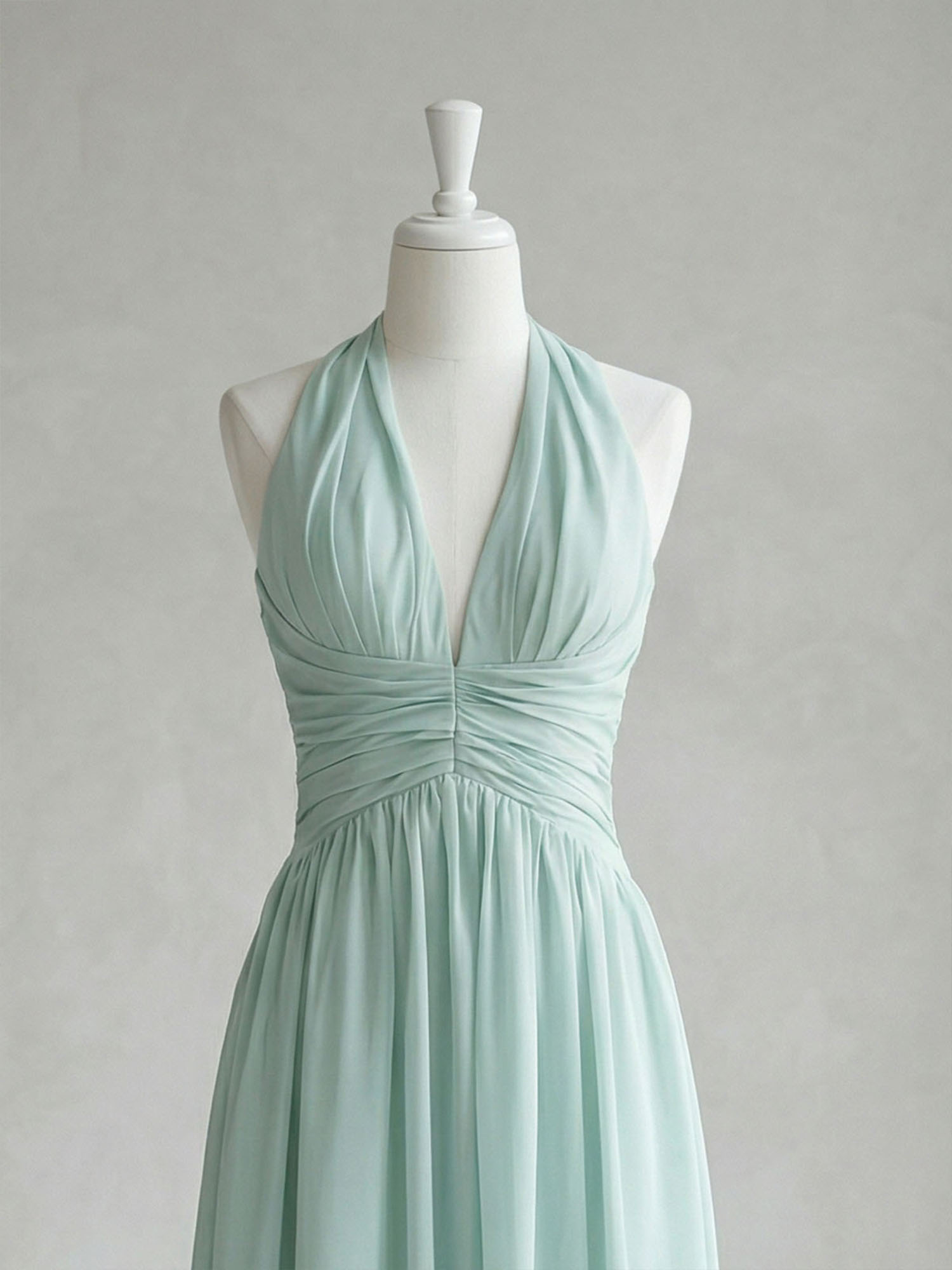 Elegant Sage Green Halter Chiffon Maxi Gown