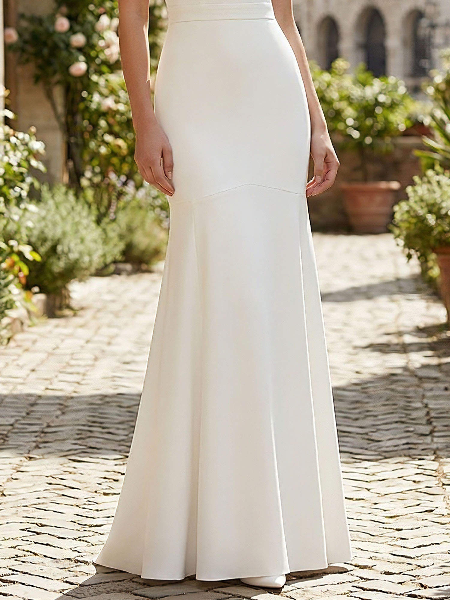 Pure White Sequin Neckline Sleeveless Mermaid Maxi Dress Gown