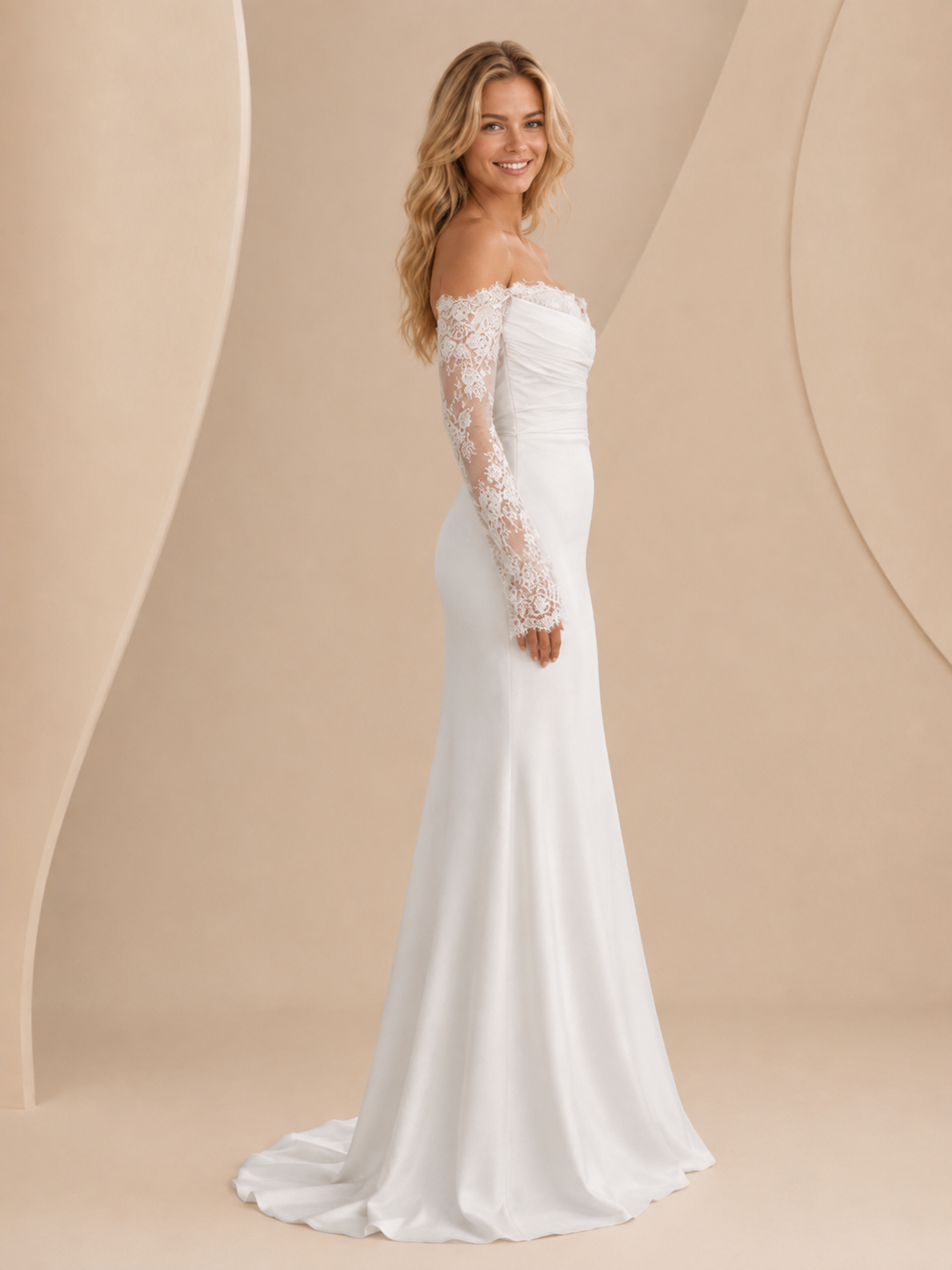 White Strapless Sweetheart Lace Mermaid Wedding Dress with Lace-Up Back