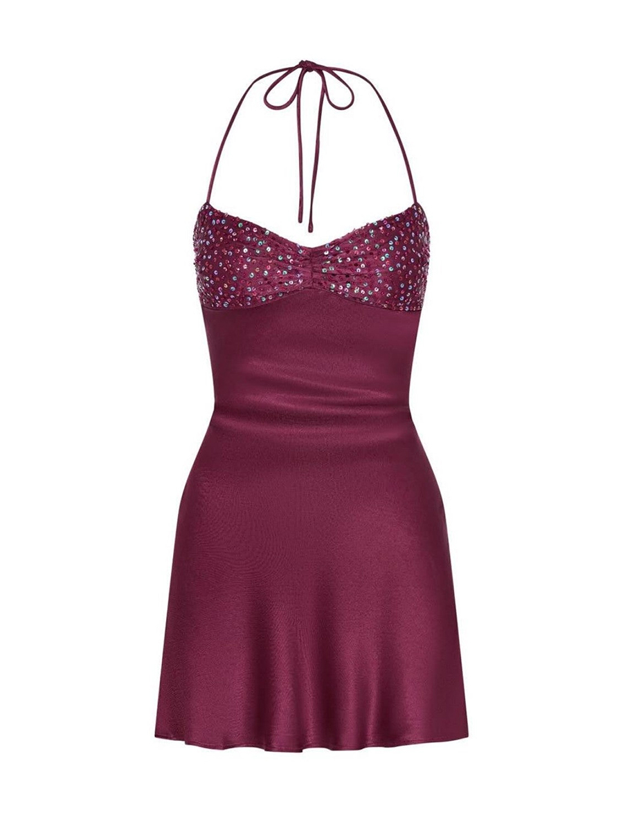 Satin Beaded Cami Homecoming Dress with Lace-Up Back