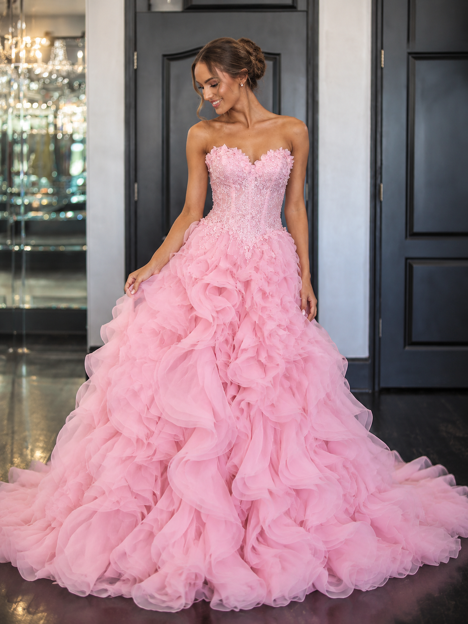 Virginia Prom Pevafe Prom Dress Enchanting Pink Strapless Sweetheart Lace Appliqué ...