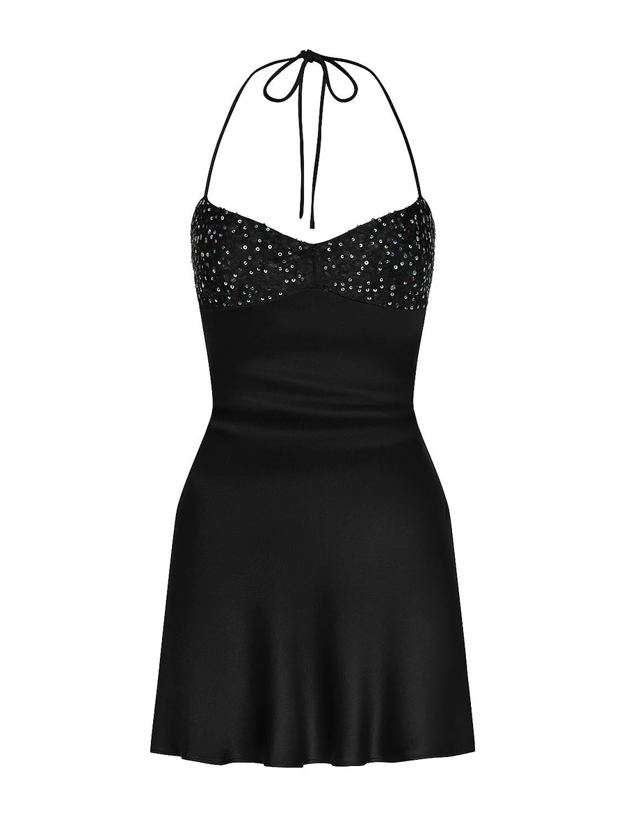Satin Beaded Cami Homecoming Dress with Lace-Up Back