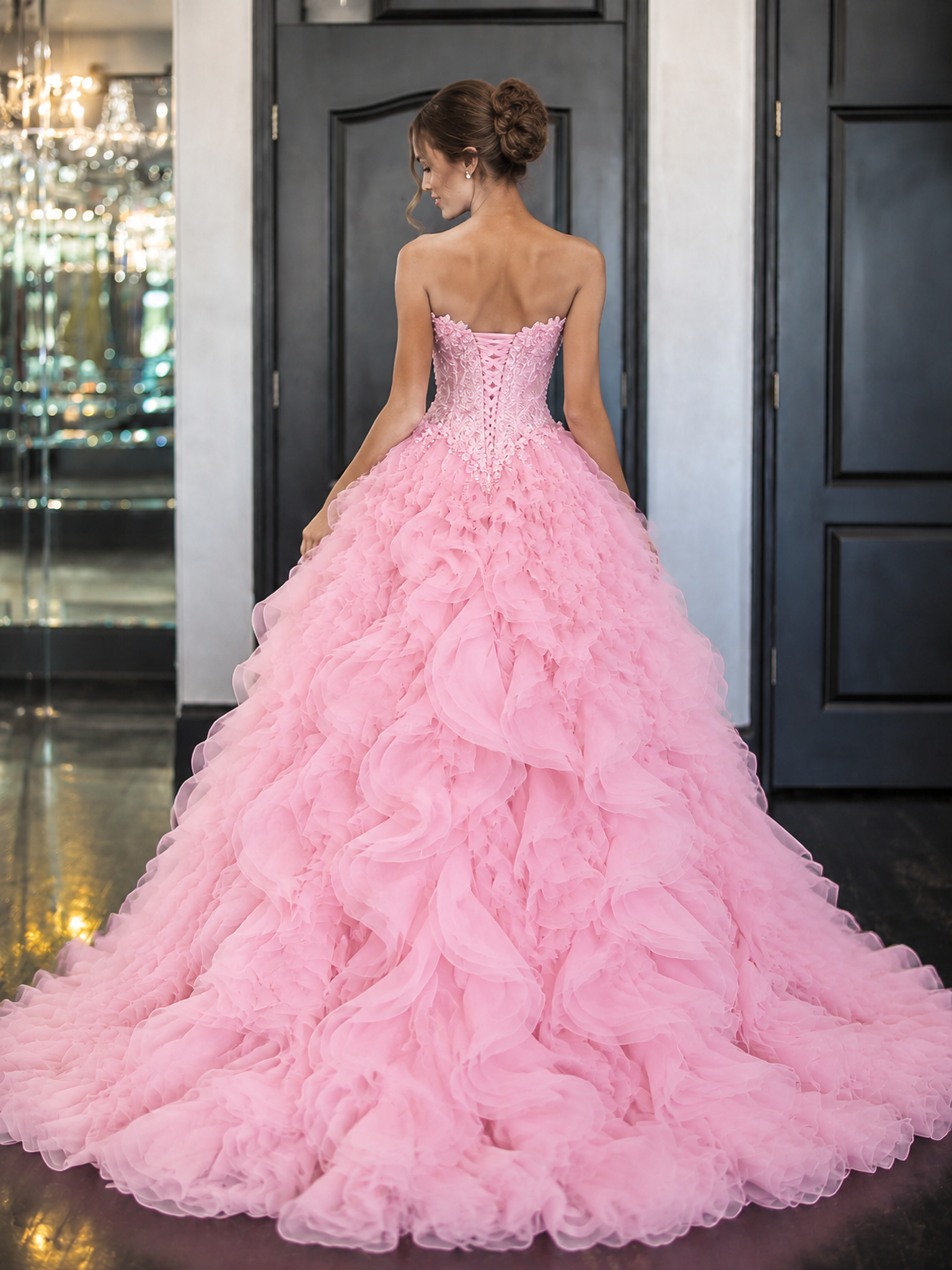 Pink Ruffle Dress Design Pevafe Prom Dress Enchanting Pink Strapless Sweetheart Lace Appliqué ...