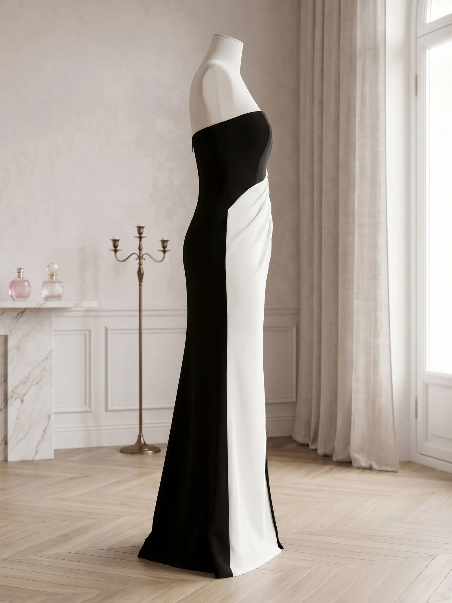 Strapless Two-Tone Draped Mermaid Evening Gown