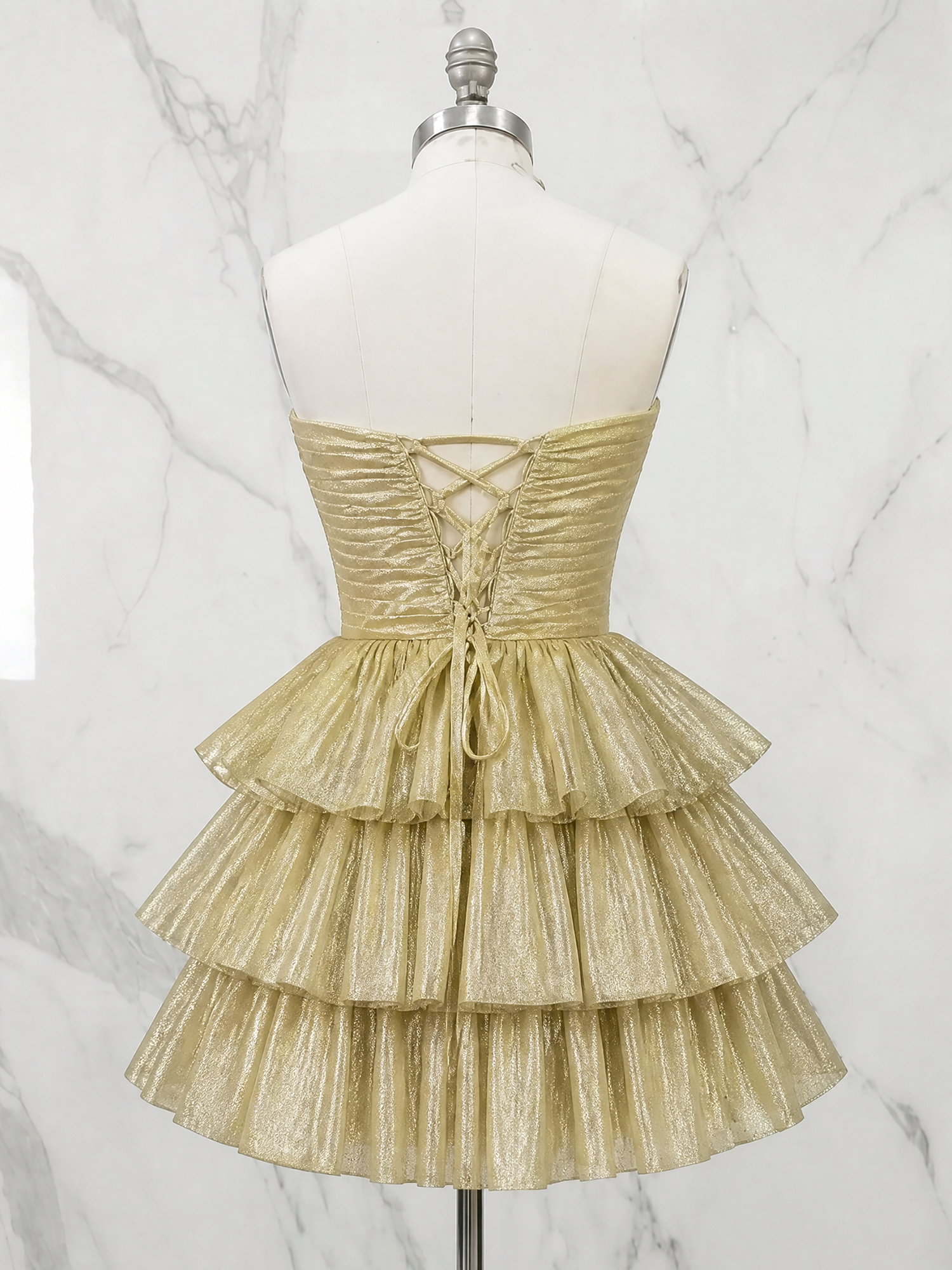 A Line Strapless Tiered Ruffle Homecoming Dress