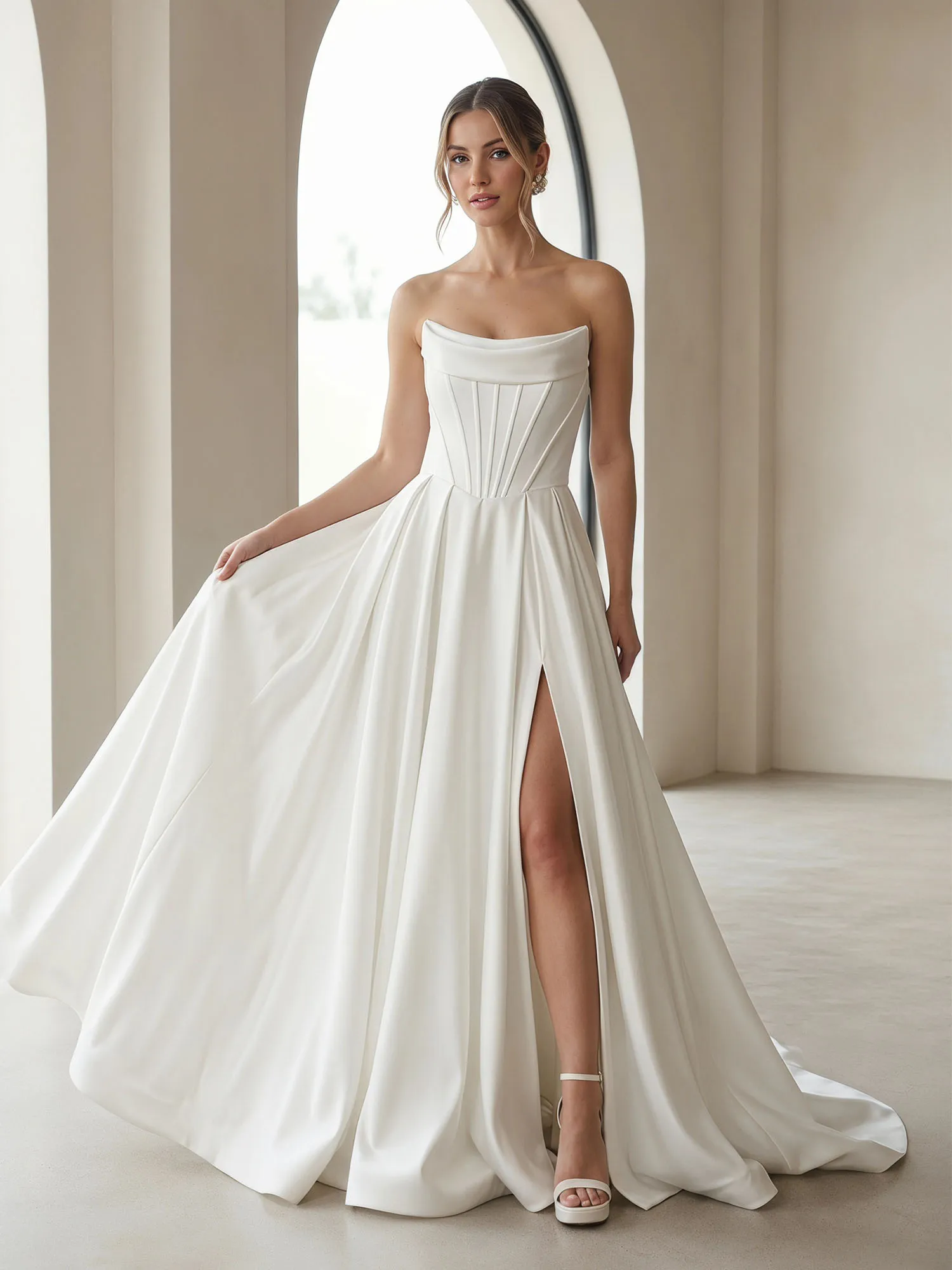 Strapless Corset A-Line Wedding Dress with Front Slit