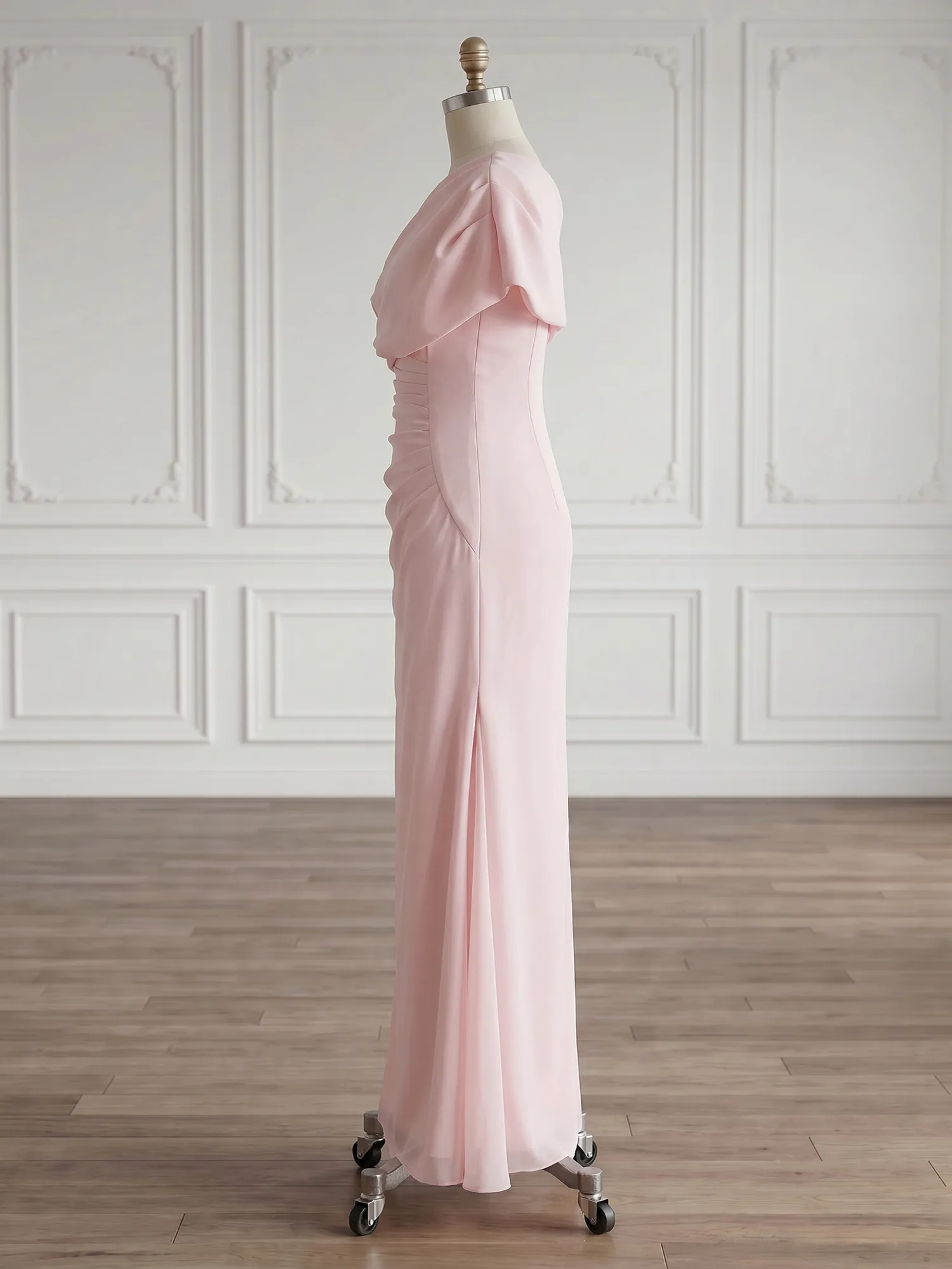 One-Shoulder Draped Chiffon Evening Gown