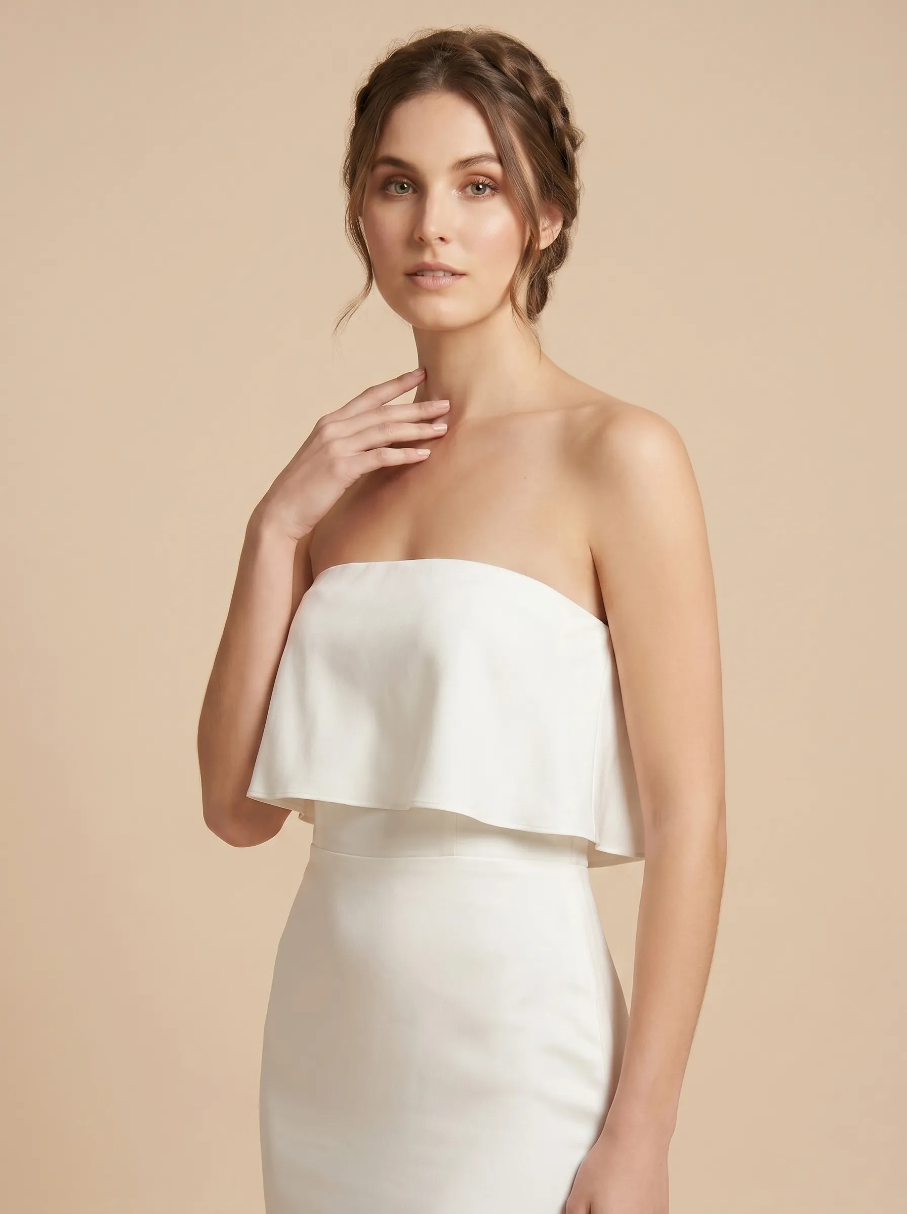 Strapless Ruffle Top Sheath Bridesmaid Dress Maxi Dress