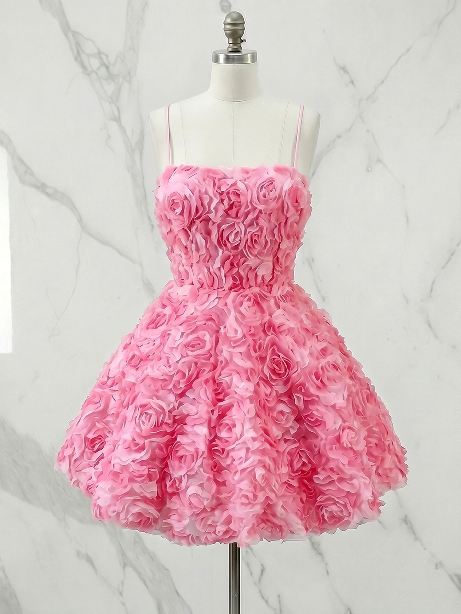 Strapless 3D Rose Floral A-Line Homecoming Dress with Lace-Up Back