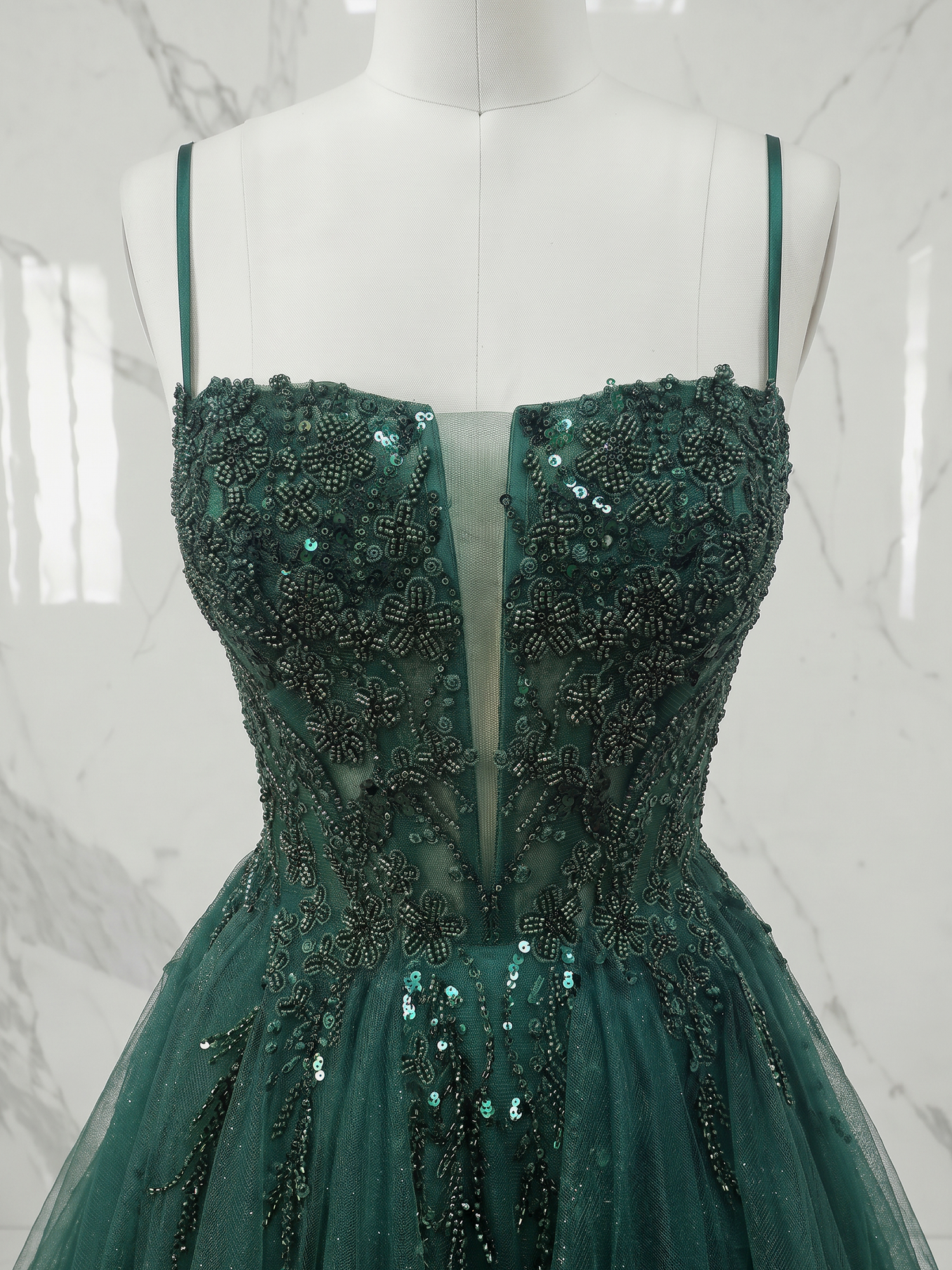 Emerald Enchantment Beaded Corset Glitter Tulle Mini Dress Homecoming Dress