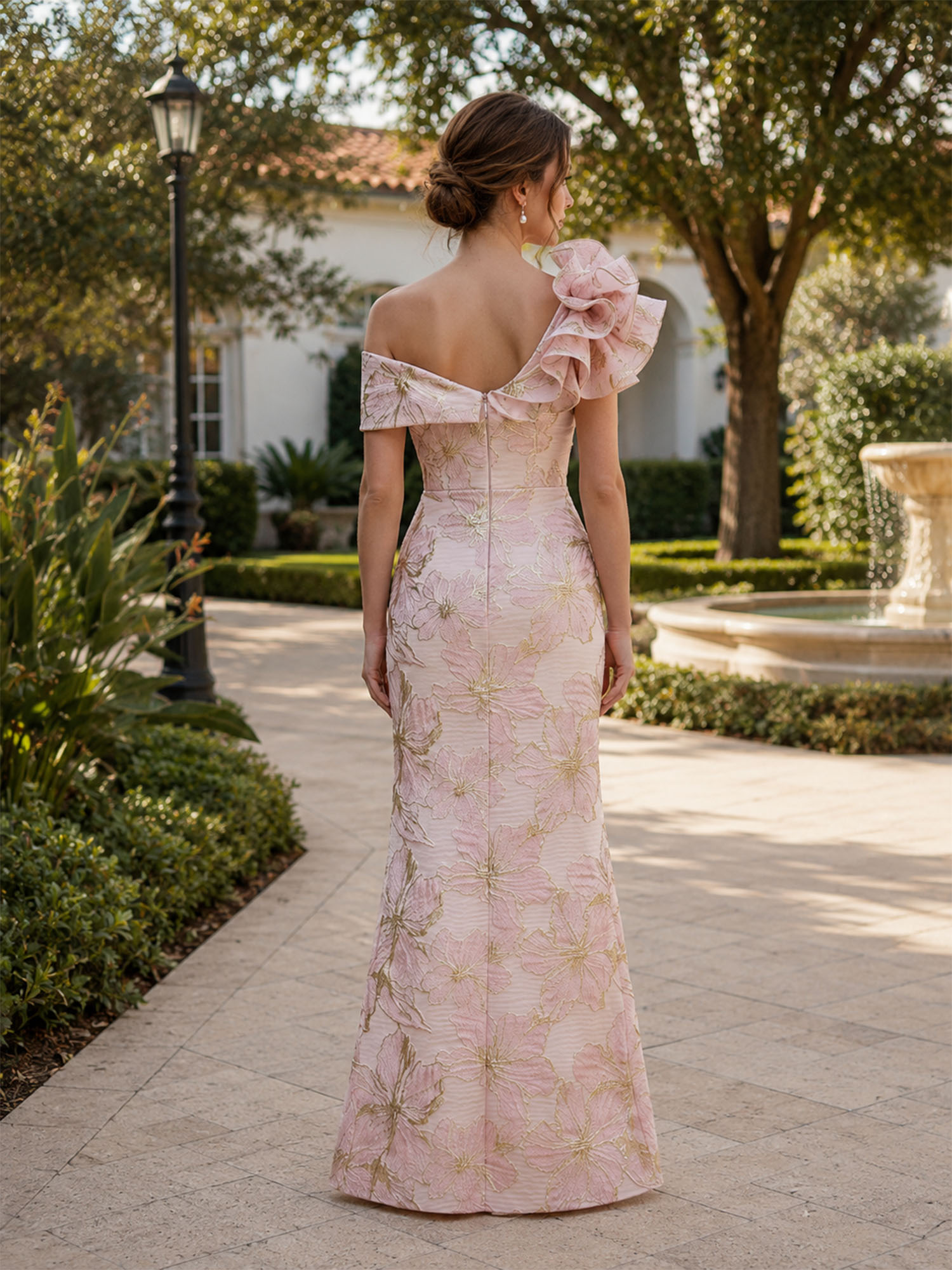  Floral Jacquard Off Shoulder Mother of the Bride & Groom Dresses 